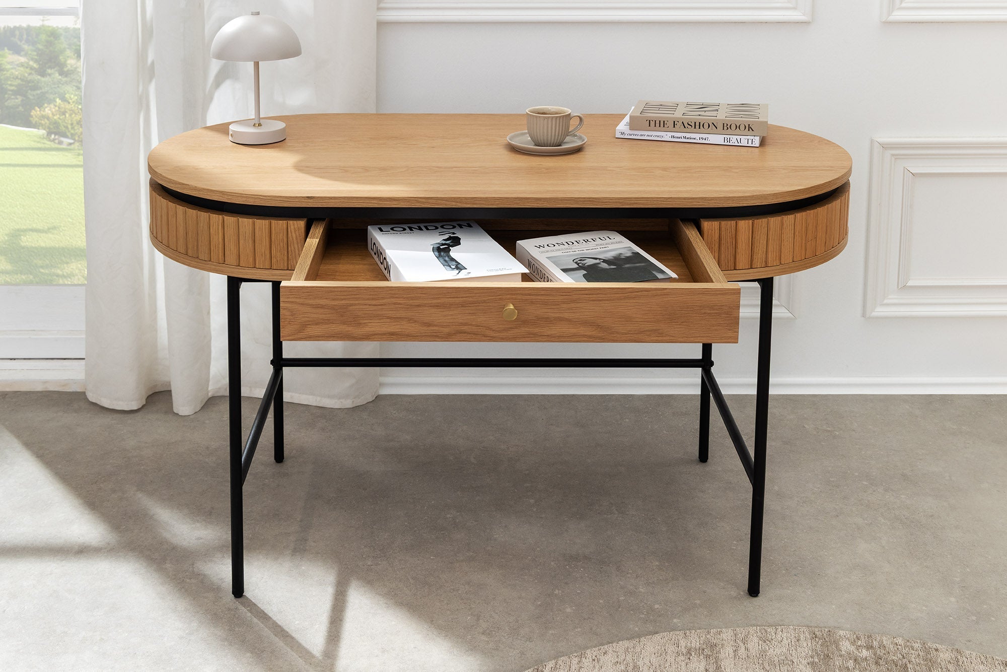 Bureau moderne ATELIER table console 120cm chêne naturel noir avec tiroir
