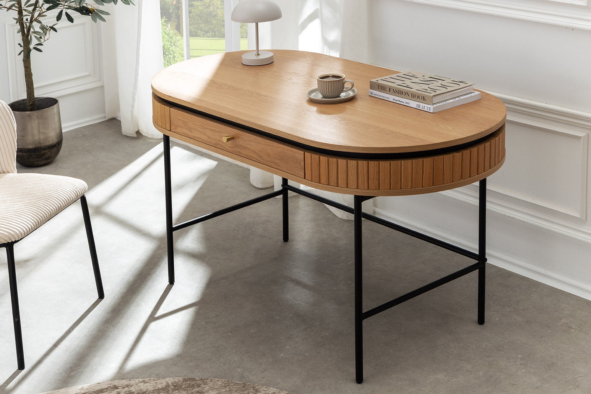 Bureau moderne ATELIER table console 120cm chêne naturel noir avec tiroir