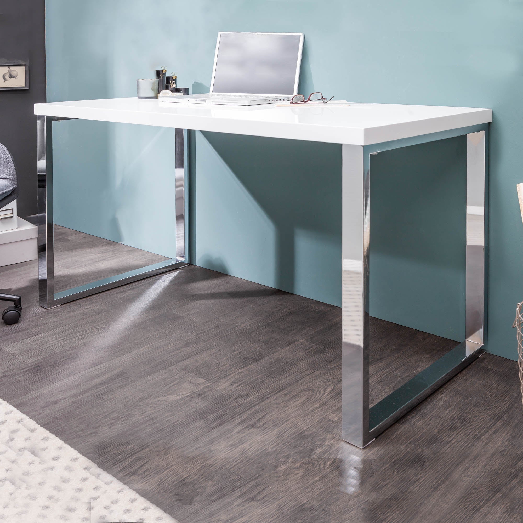 Bureau moderne WHITE DESK Table de bureau blanc brillant 120 cm