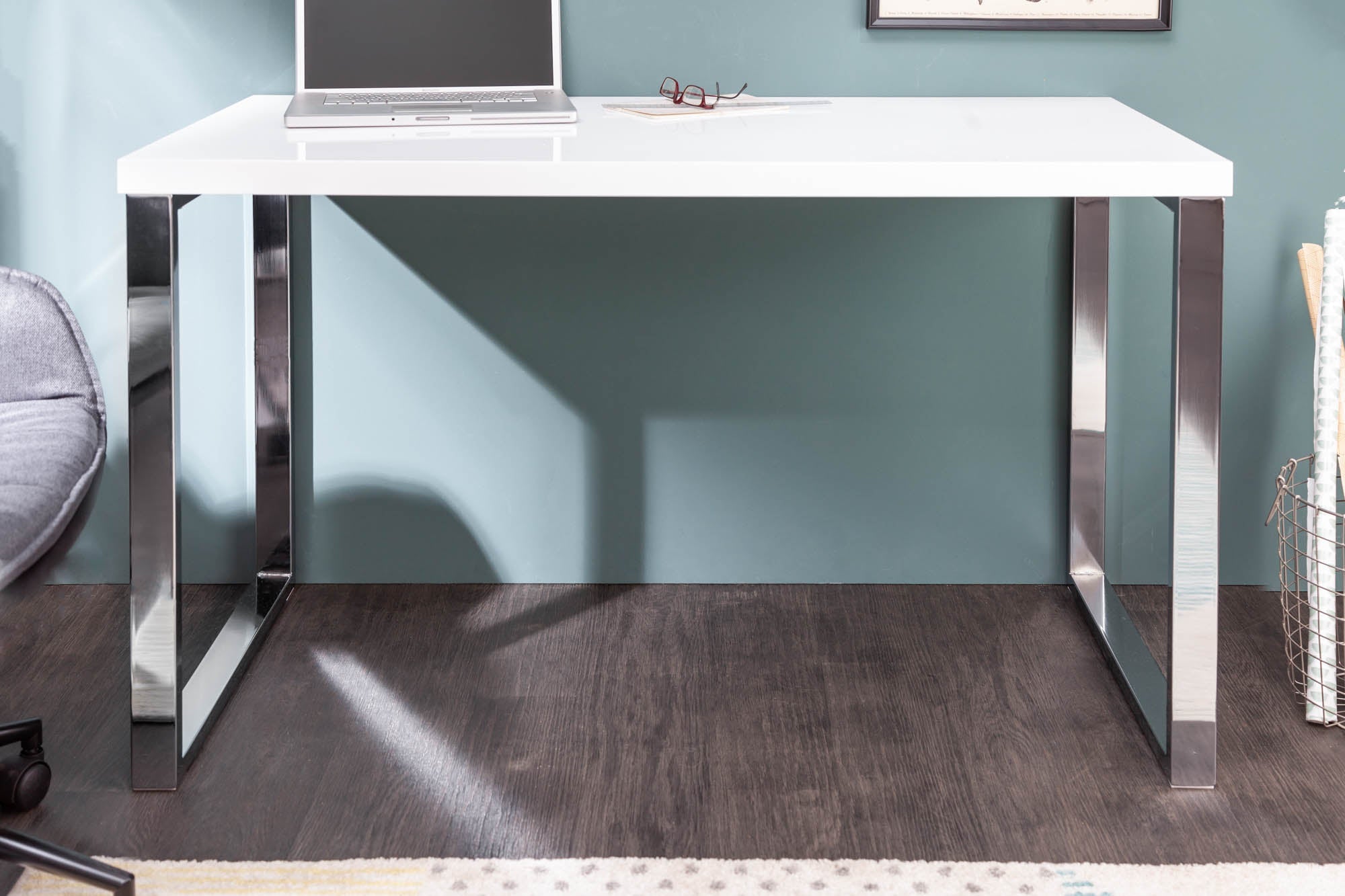 Bureau moderne WHITE DESK Table de bureau blanc brillant 120 cm