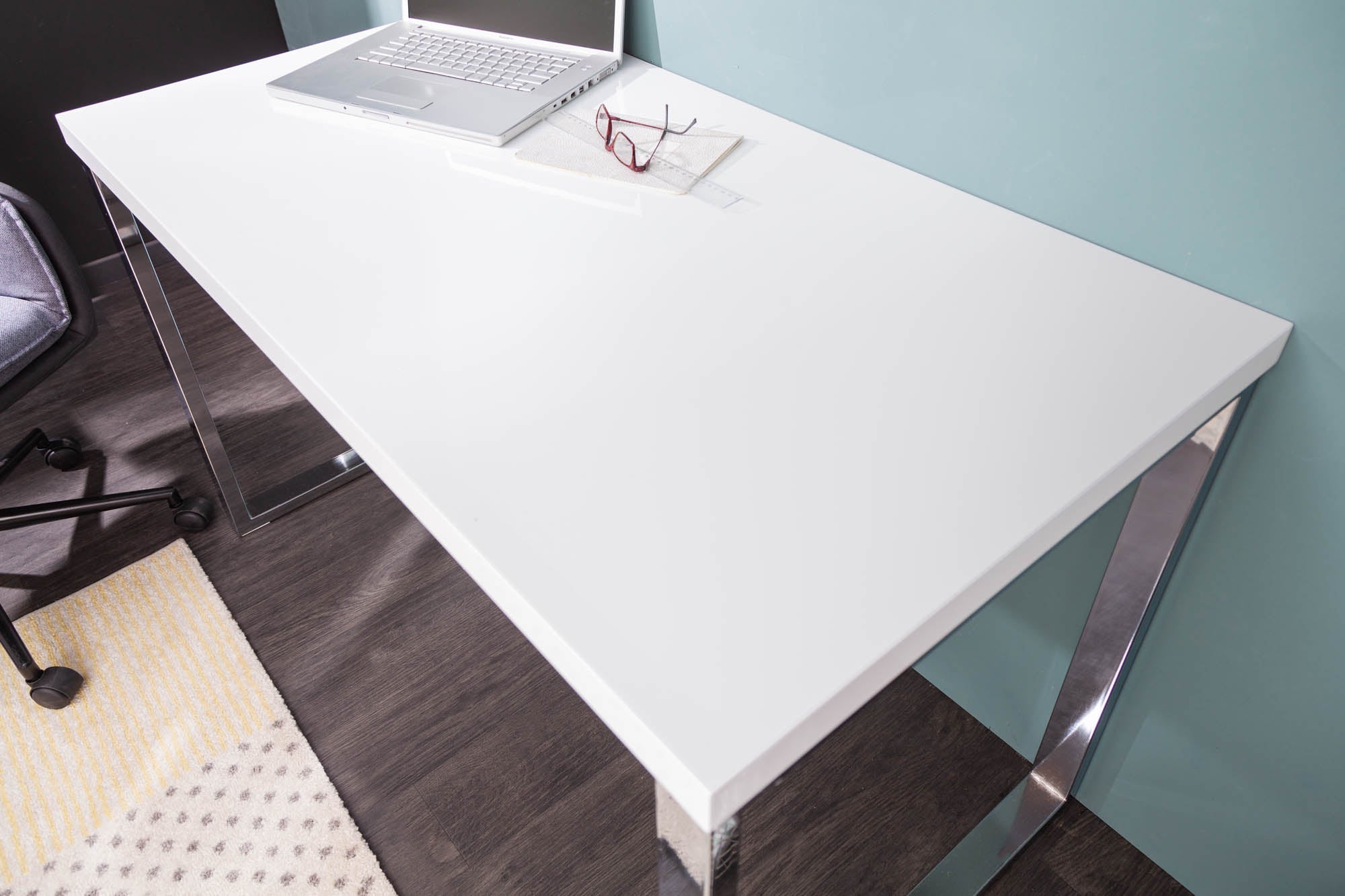 Bureau moderne WHITE DESK Table de bureau blanc brillant 120 cm