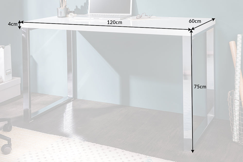 Bureau moderne WHITE DESK Table de bureau blanc brillant 120 cm