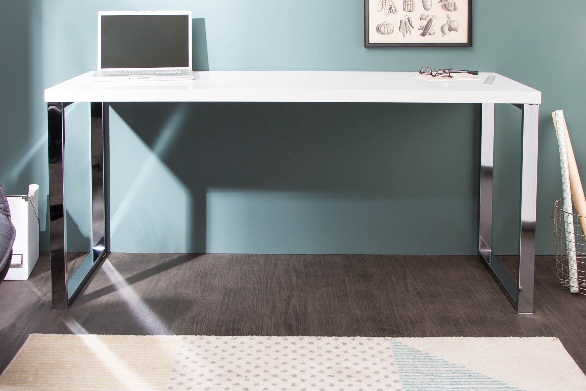 Bureau moderne WHITE DESK Table de bureau blanc brillant 140 cm