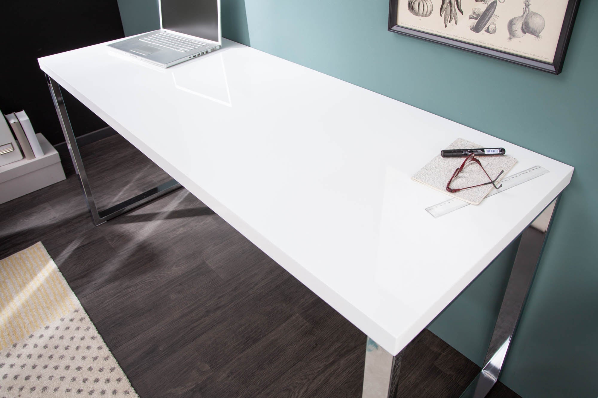 Bureau moderne WHITE DESK Table de bureau blanc brillant 160 cm