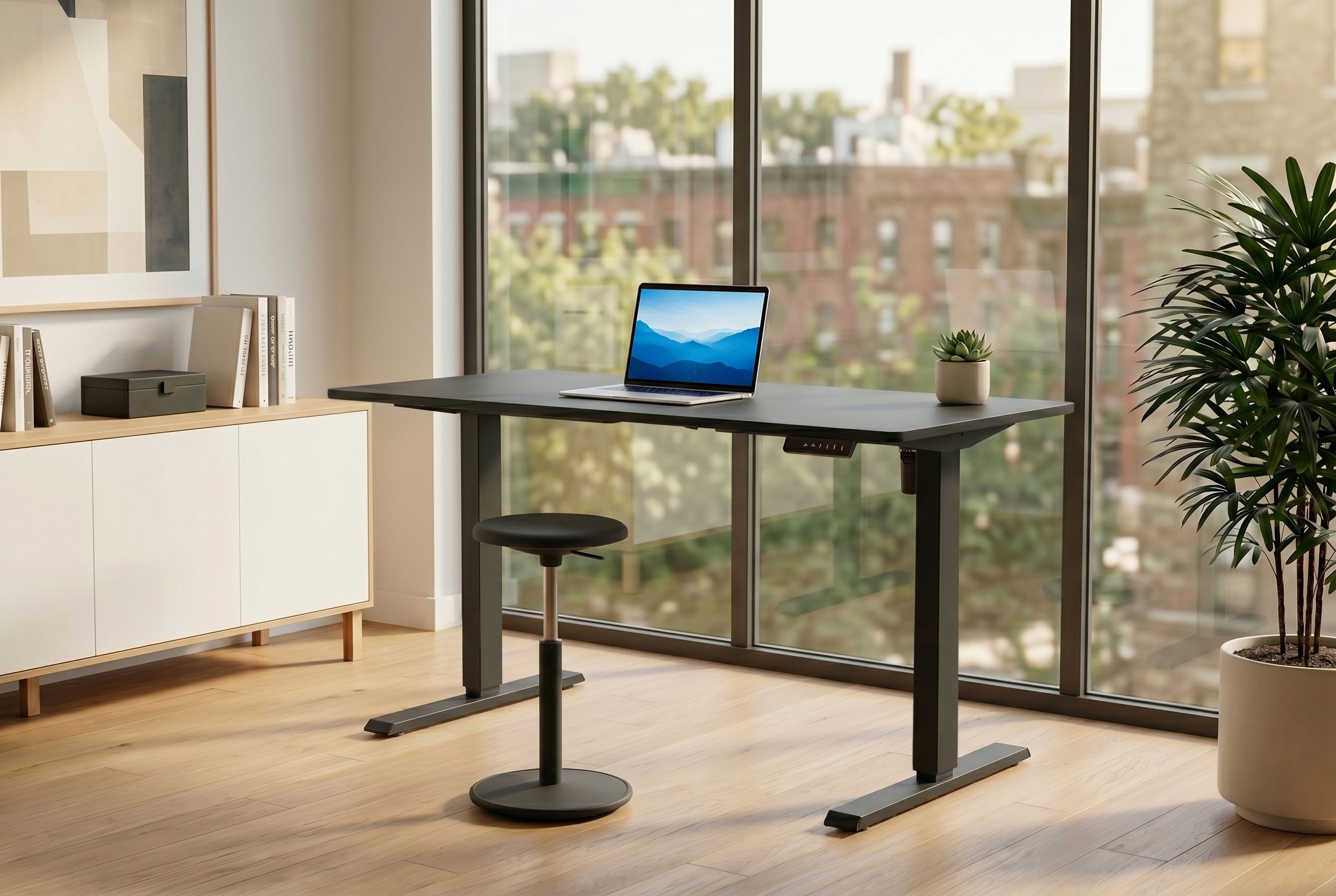 Bureau réglable en hauteur BLACK DESK 140cm structure métal noir anthracite