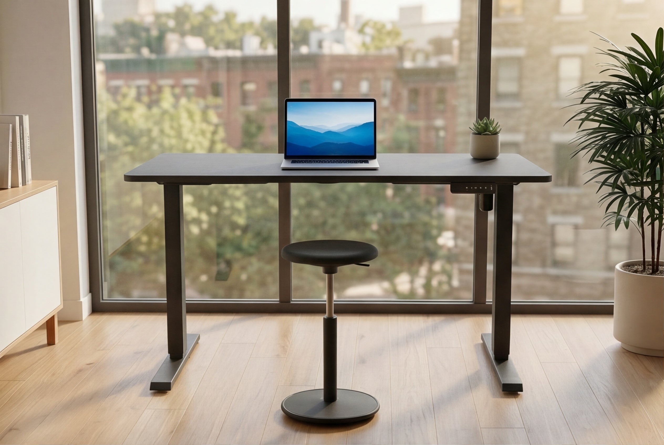 Bureau réglable en hauteur BLACK DESK 140cm structure métal noir anthracite