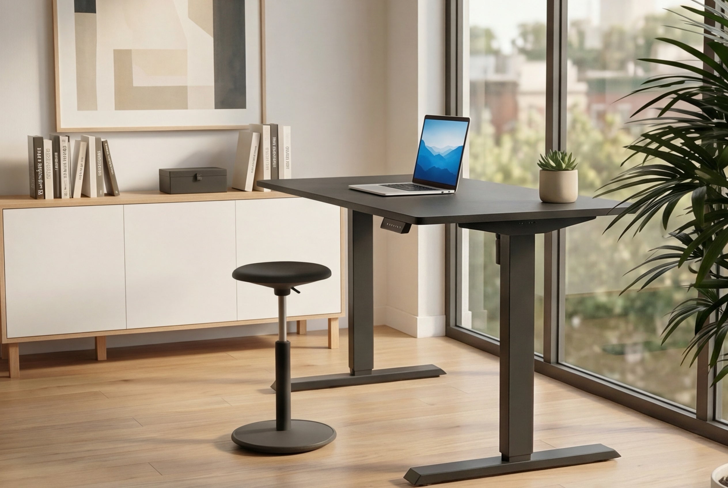 Bureau réglable en hauteur BLACK DESK 140cm structure métal noir anthracite