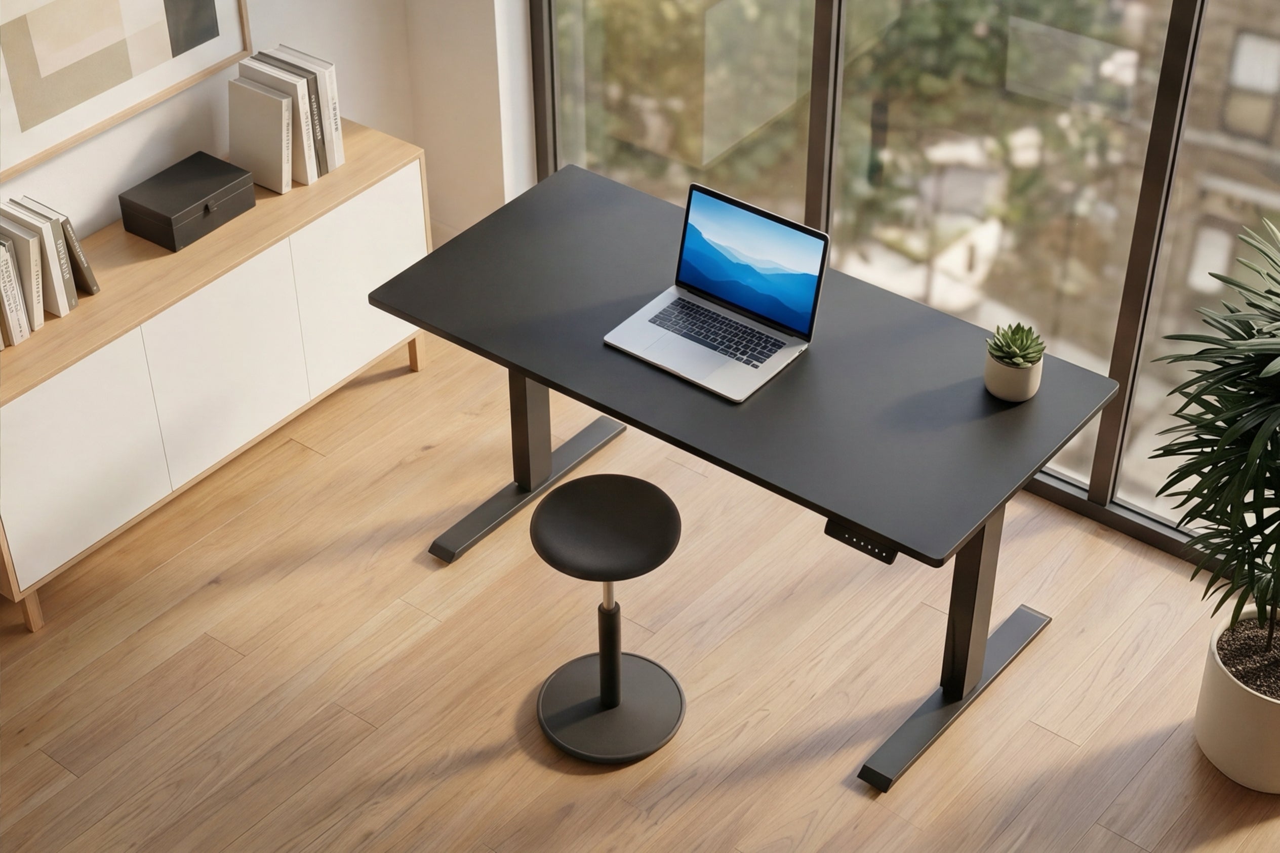 Bureau réglable en hauteur BLACK DESK 140cm structure métal noir anthracite