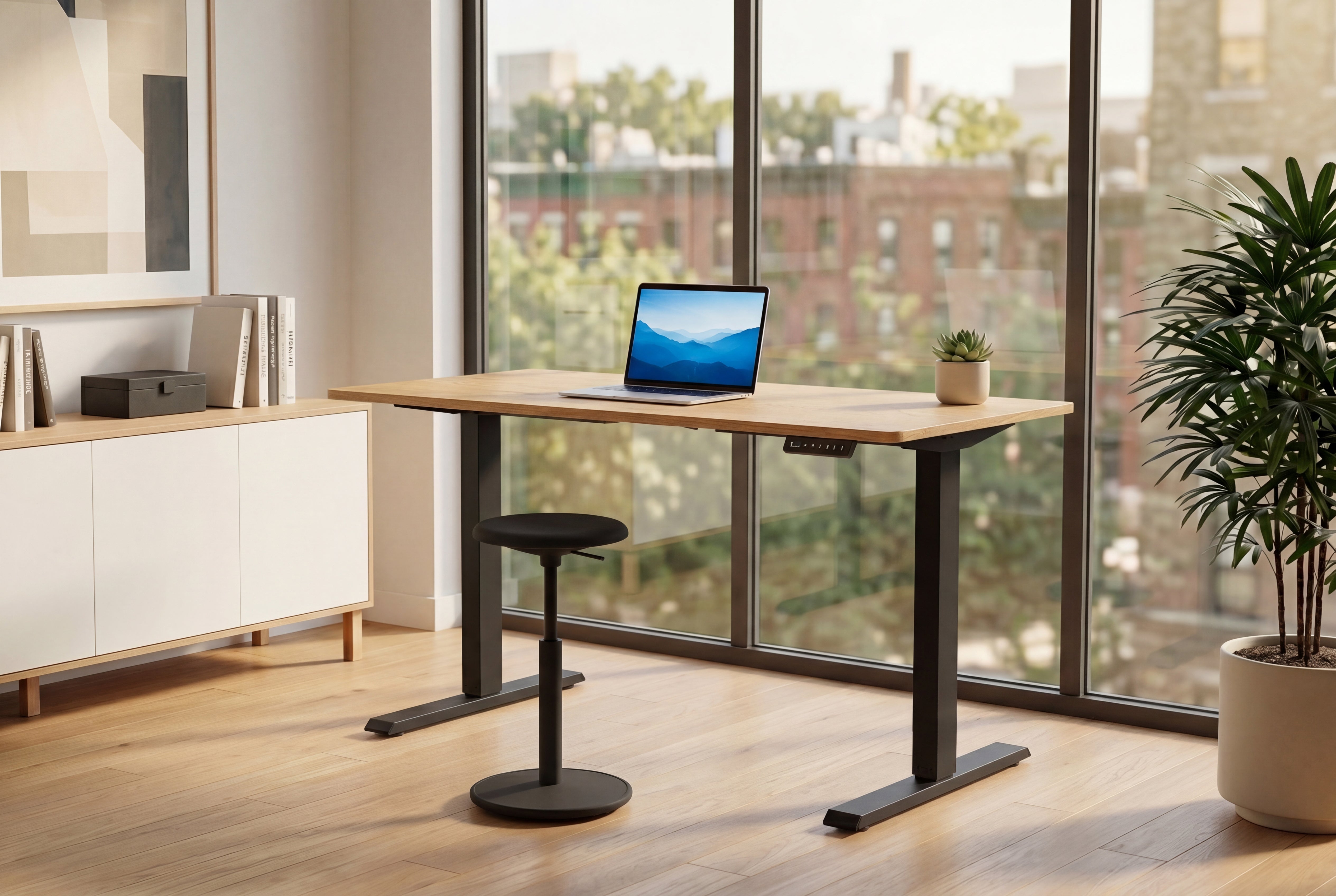 Bureau réglable en hauteur OAK DESK 120cm chêne naturel métal noir