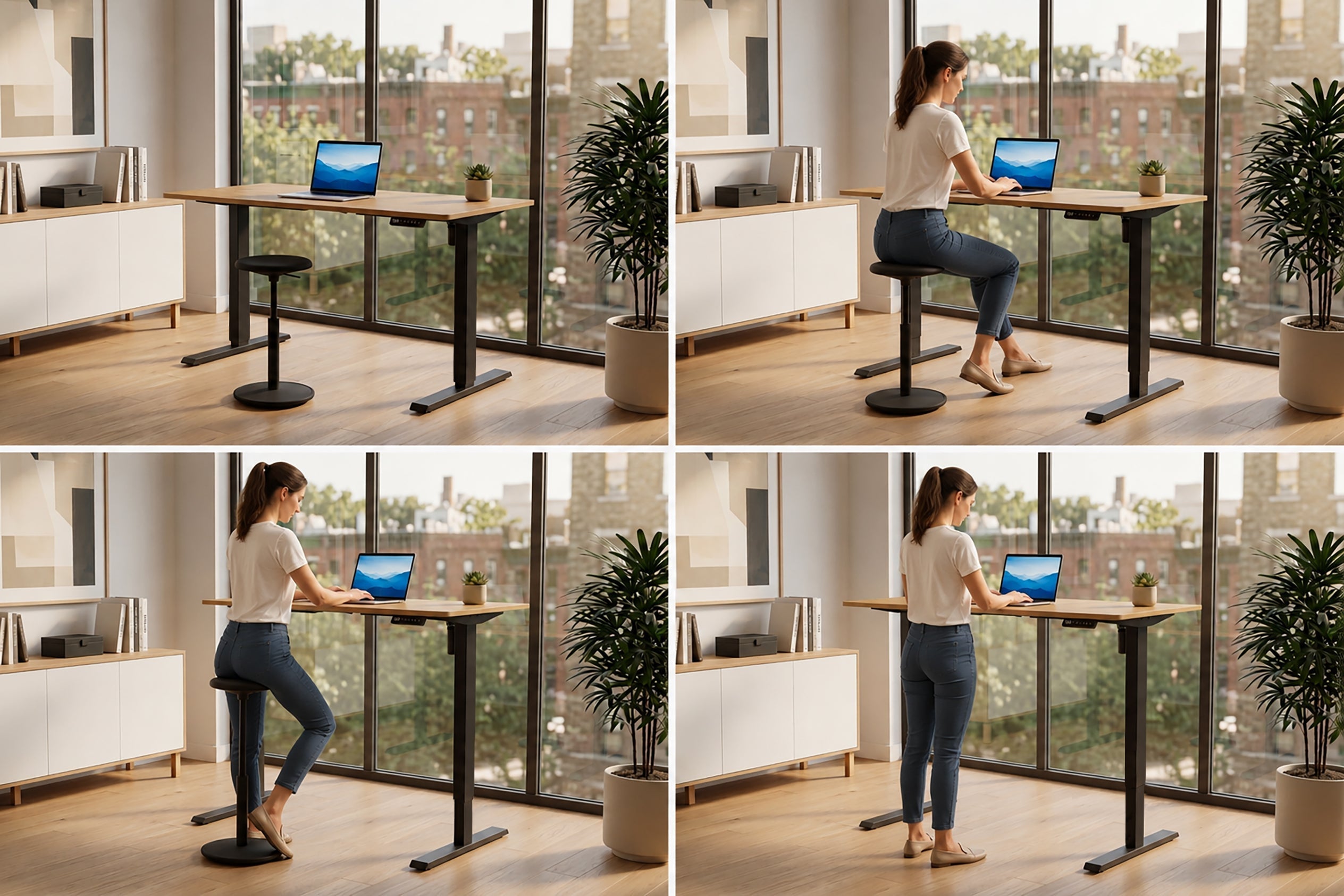 Bureau réglable en hauteur OAK DESK 120cm chêne naturel métal noir