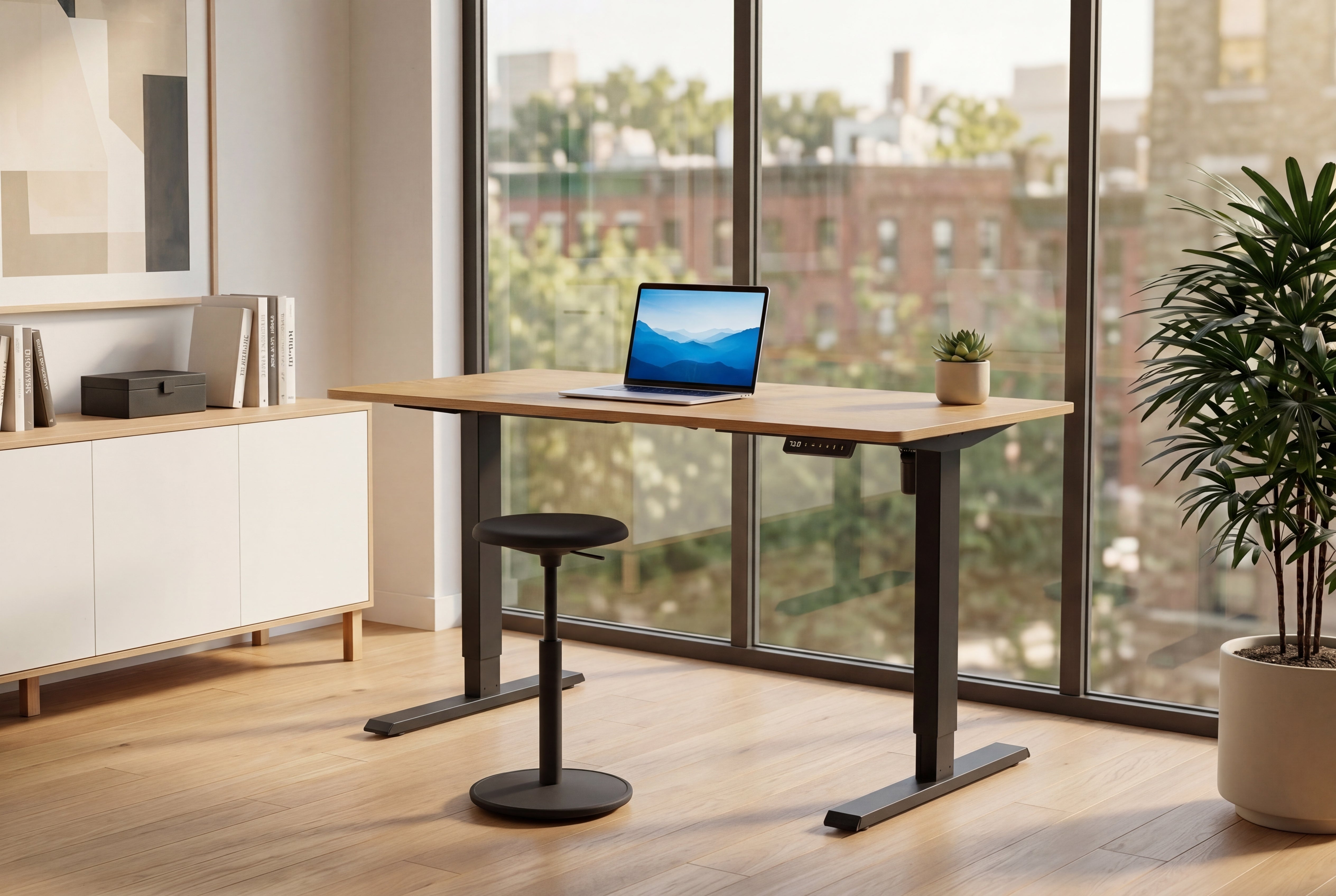 Bureau réglable en hauteur OAK DESK 140cm design chêne naturel structure métal noir