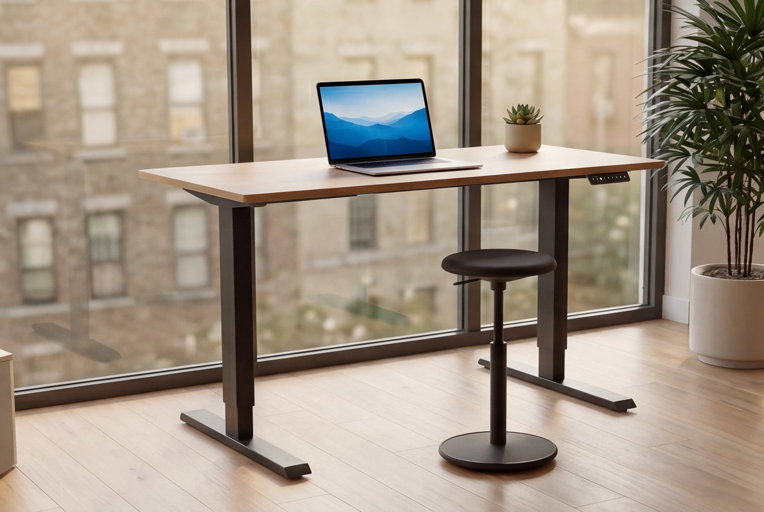 Bureau réglable en hauteur OAK DESK 140cm design chêne naturel structure métal noir