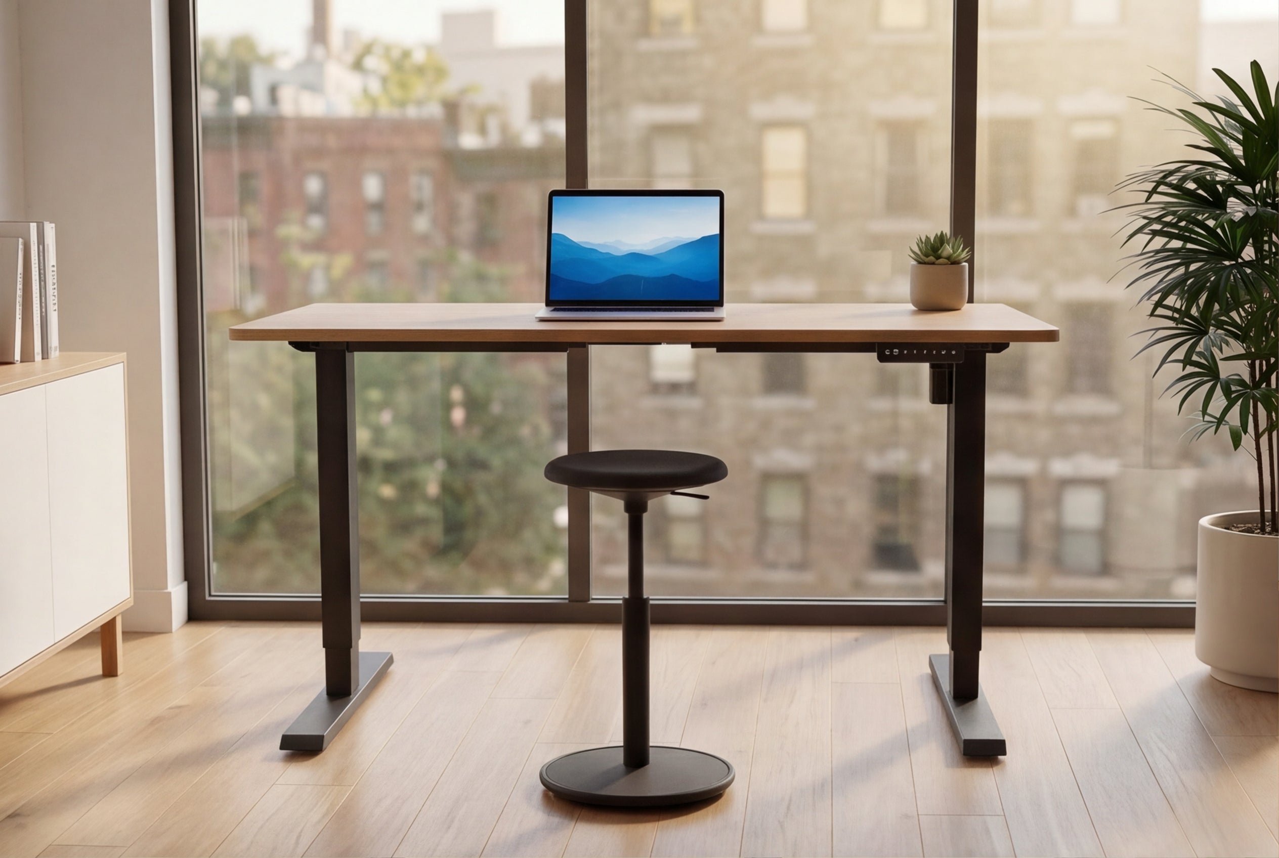 Bureau réglable en hauteur OAK DESK 160cm chêne naturel métal noir