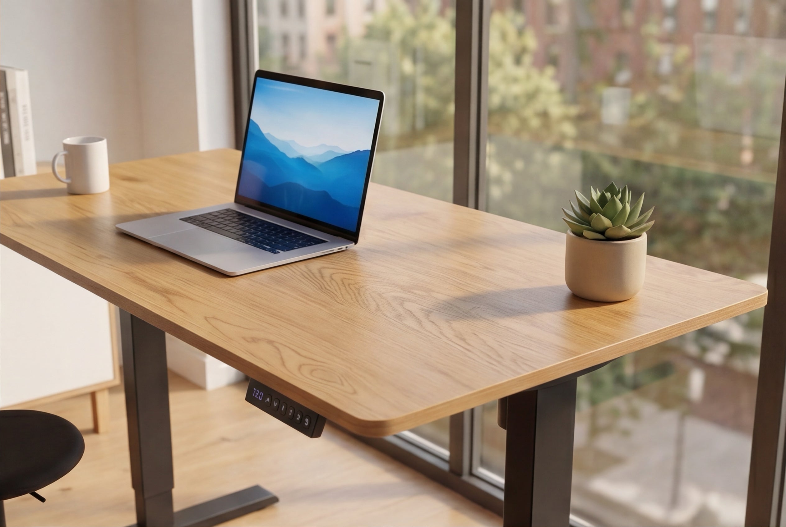 Bureau réglable en hauteur OAK DESK 160cm chêne naturel métal noir
