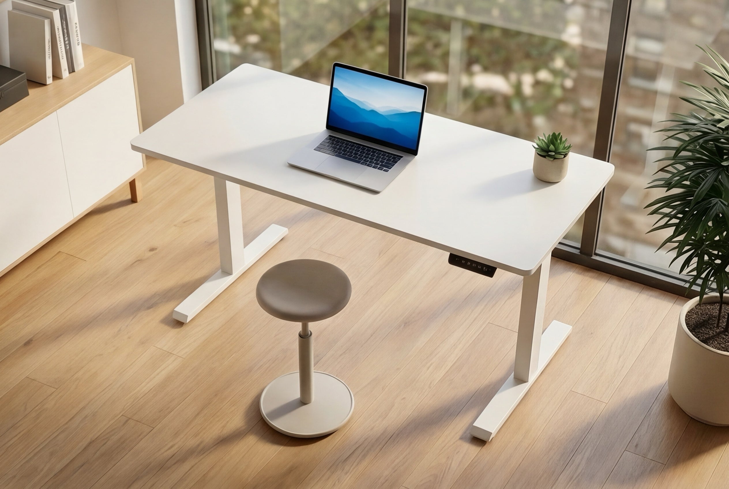 Bureau réglable en hauteur WHITE DESK Table de bureau structure métal blanc 140 cm