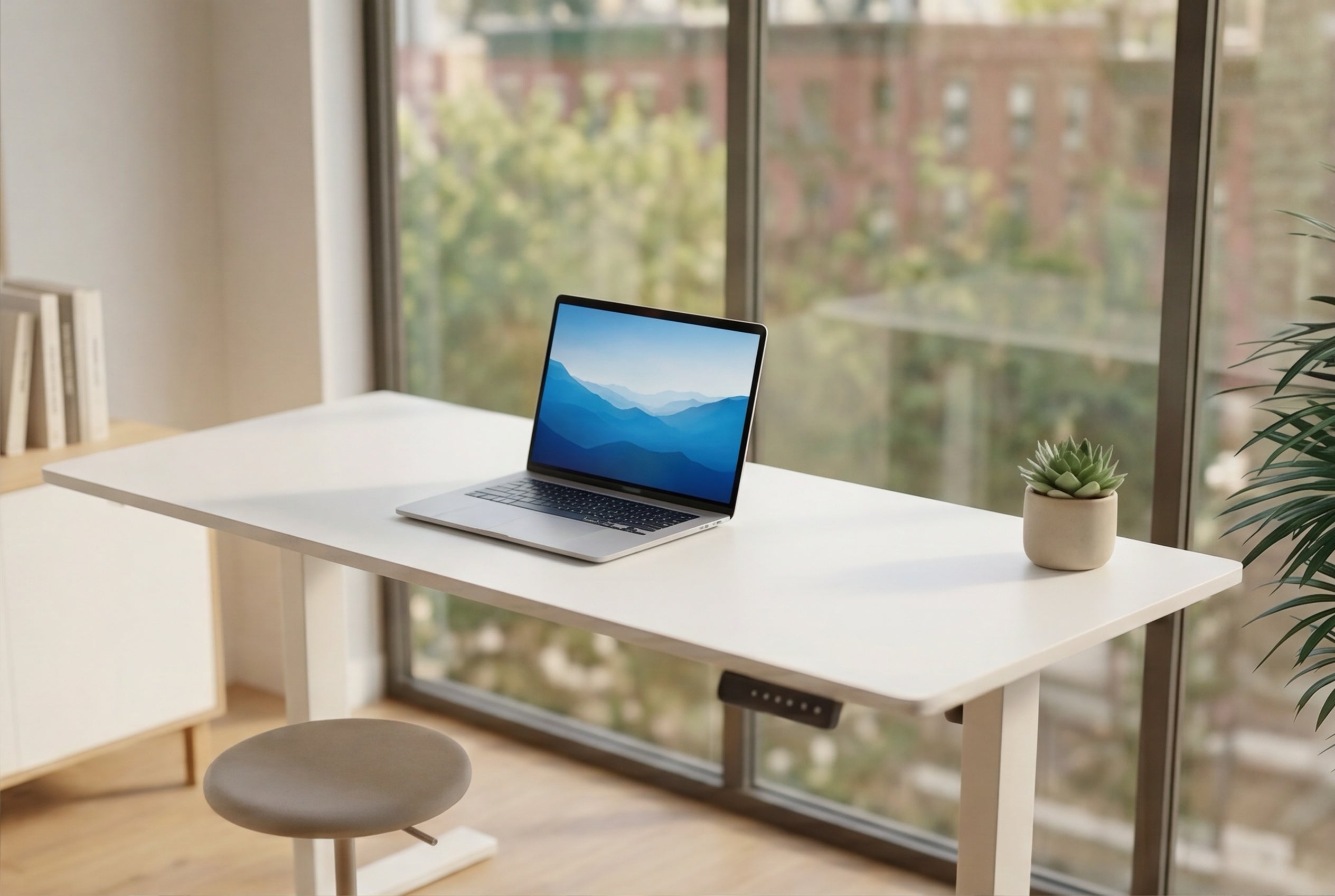 Bureau réglable en hauteur WHITE DESK Table de bureau structure métal blanc 140 cm