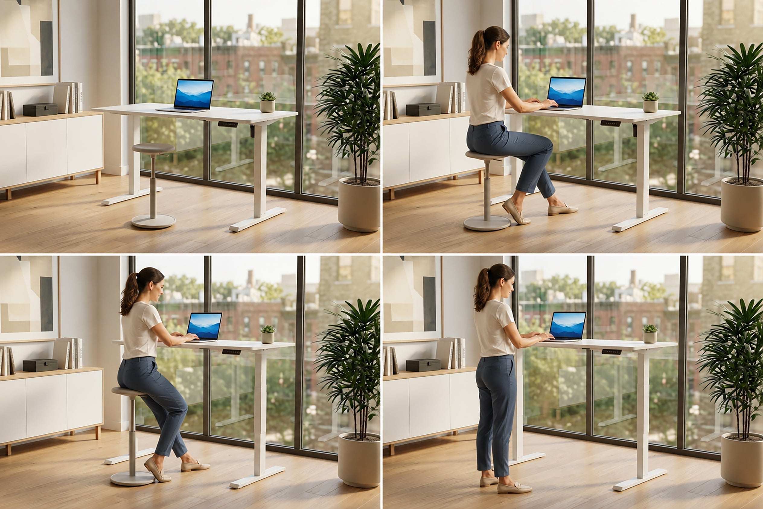 Bureau réglable en hauteur WHITE DESK Table de bureau structure métal blanc 140 cm