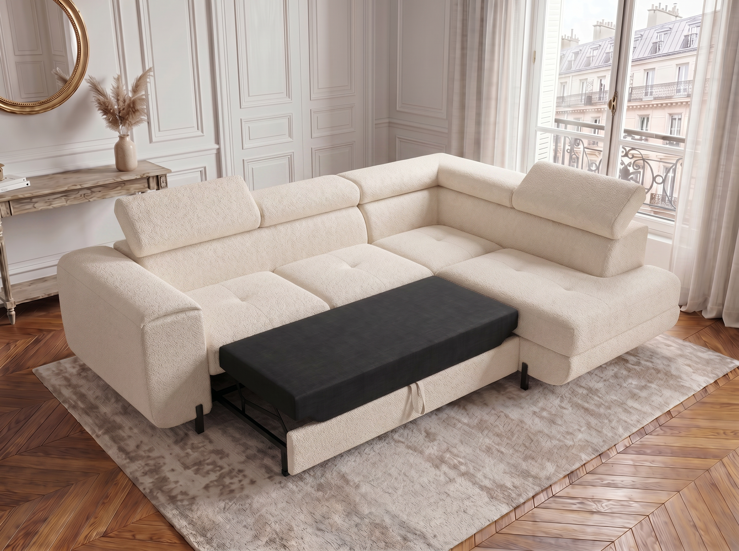 Canapé d'angle convertible Iéna – Boucle beige – photo 5