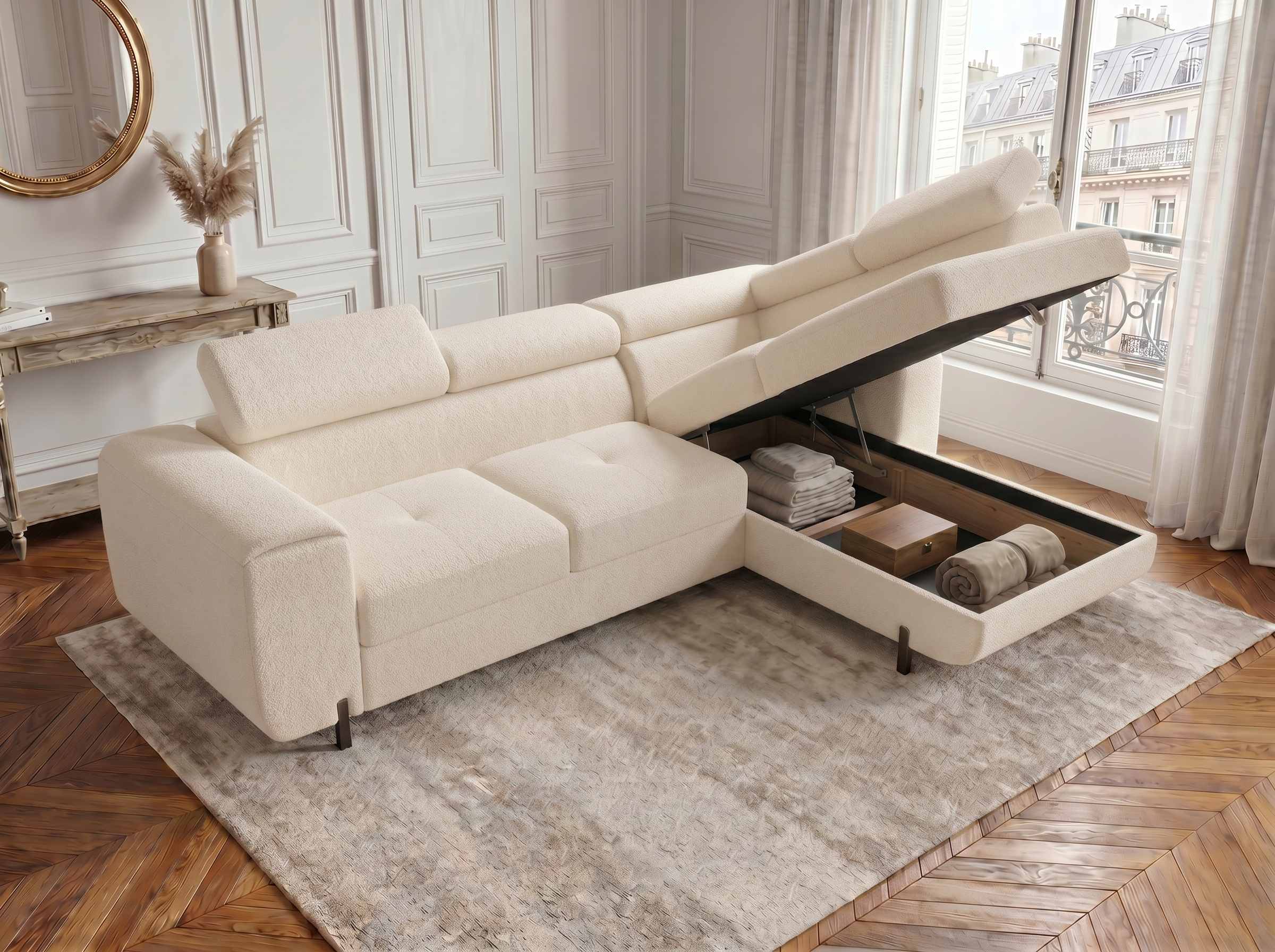 Canapé d'angle convertible Iéna – Boucle beige – photo 6
