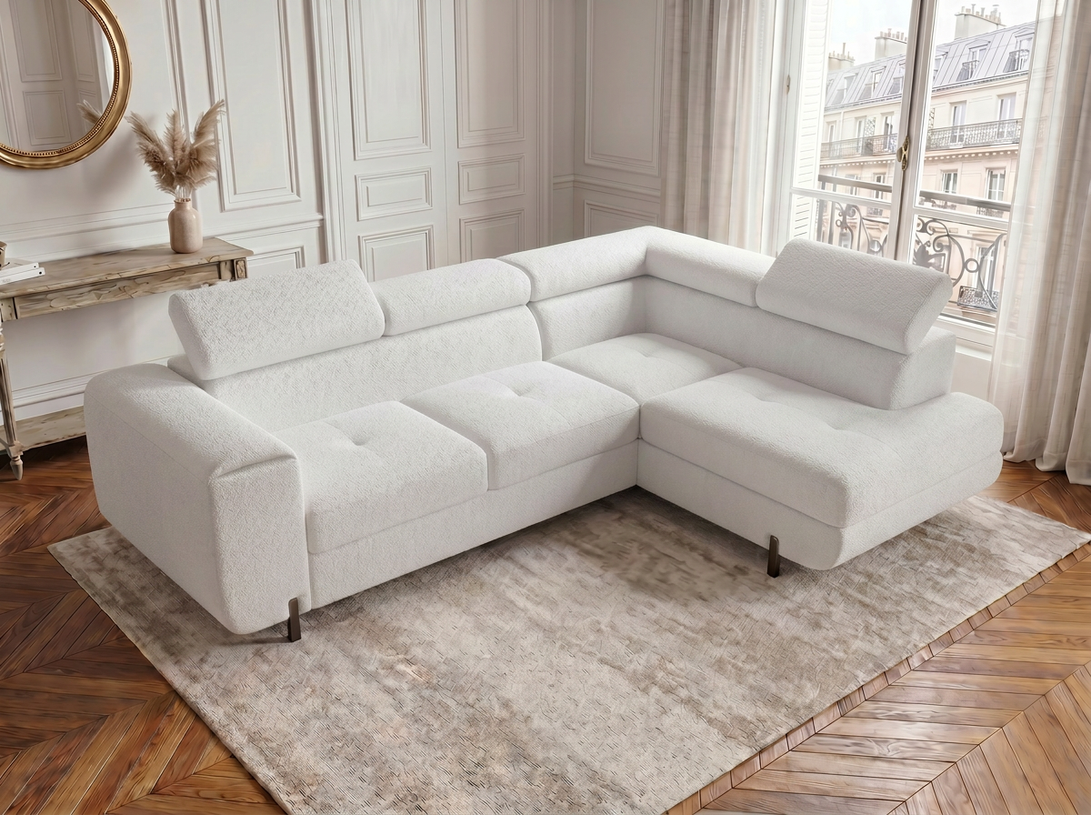 Canapé d'angle convertible Iéna – Boucle blanc – photo 4