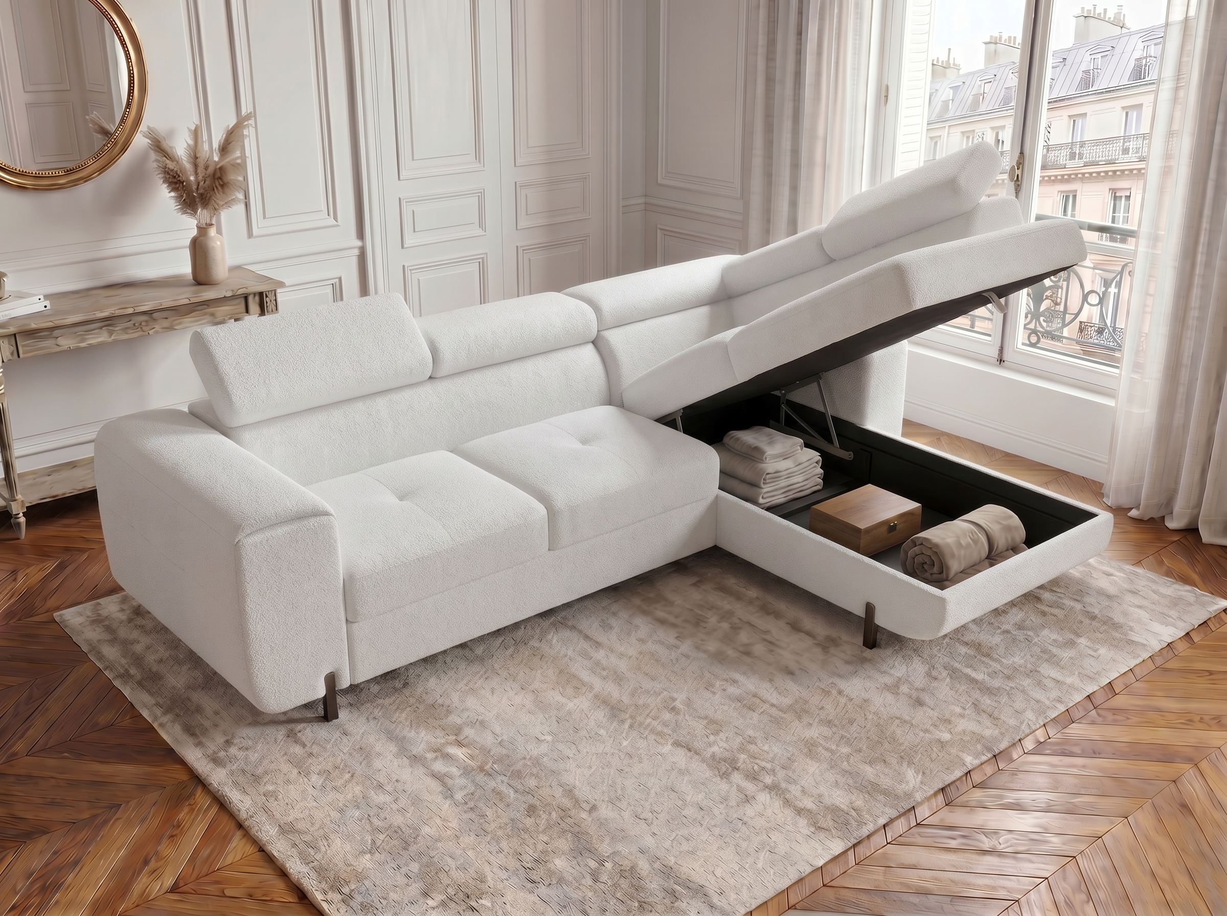 Canapé d'angle convertible Iéna – Boucle blanc – photo 6