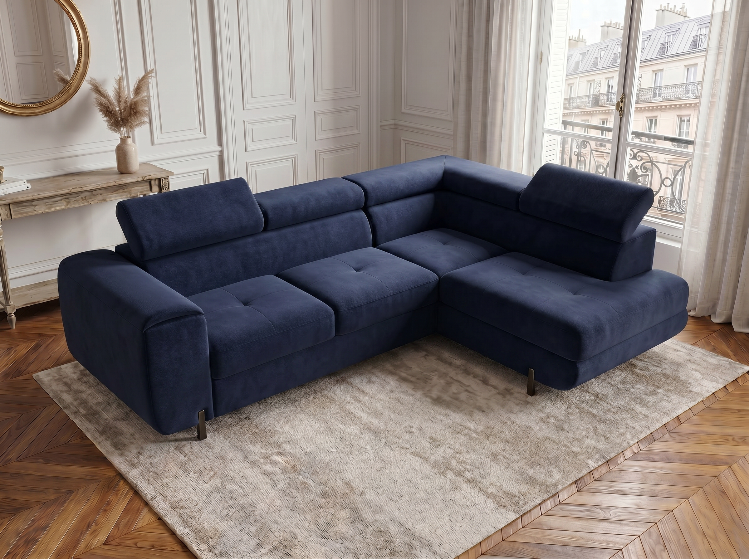 Canapé d'angle convertible Iéna – Velours bleu – photo 4