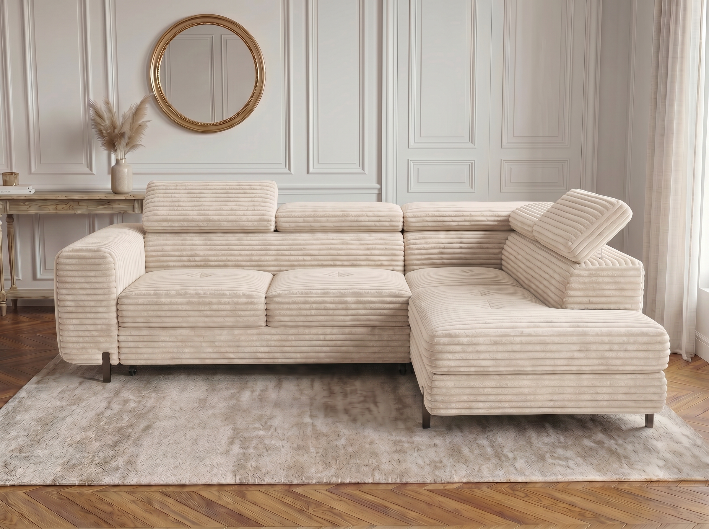 Canapé d'angle convertible Iéna – Velours côtelé épais beige – photo 3