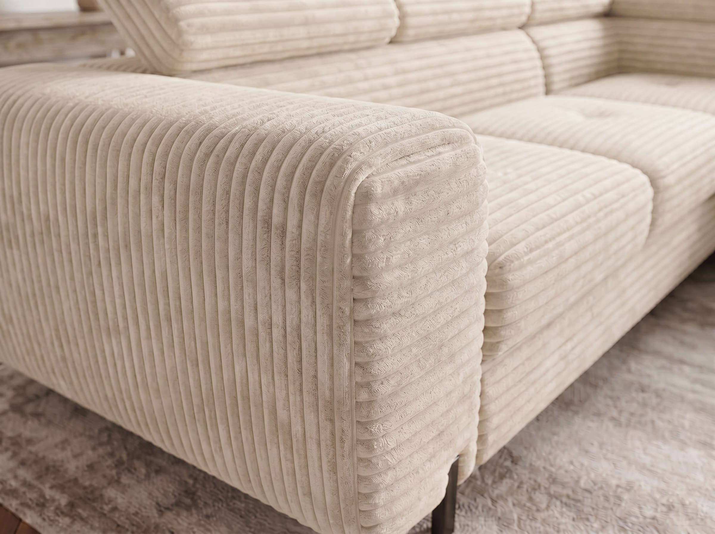 Canapé d'angle convertible Iéna – Velours côtelé épais beige – photo 5