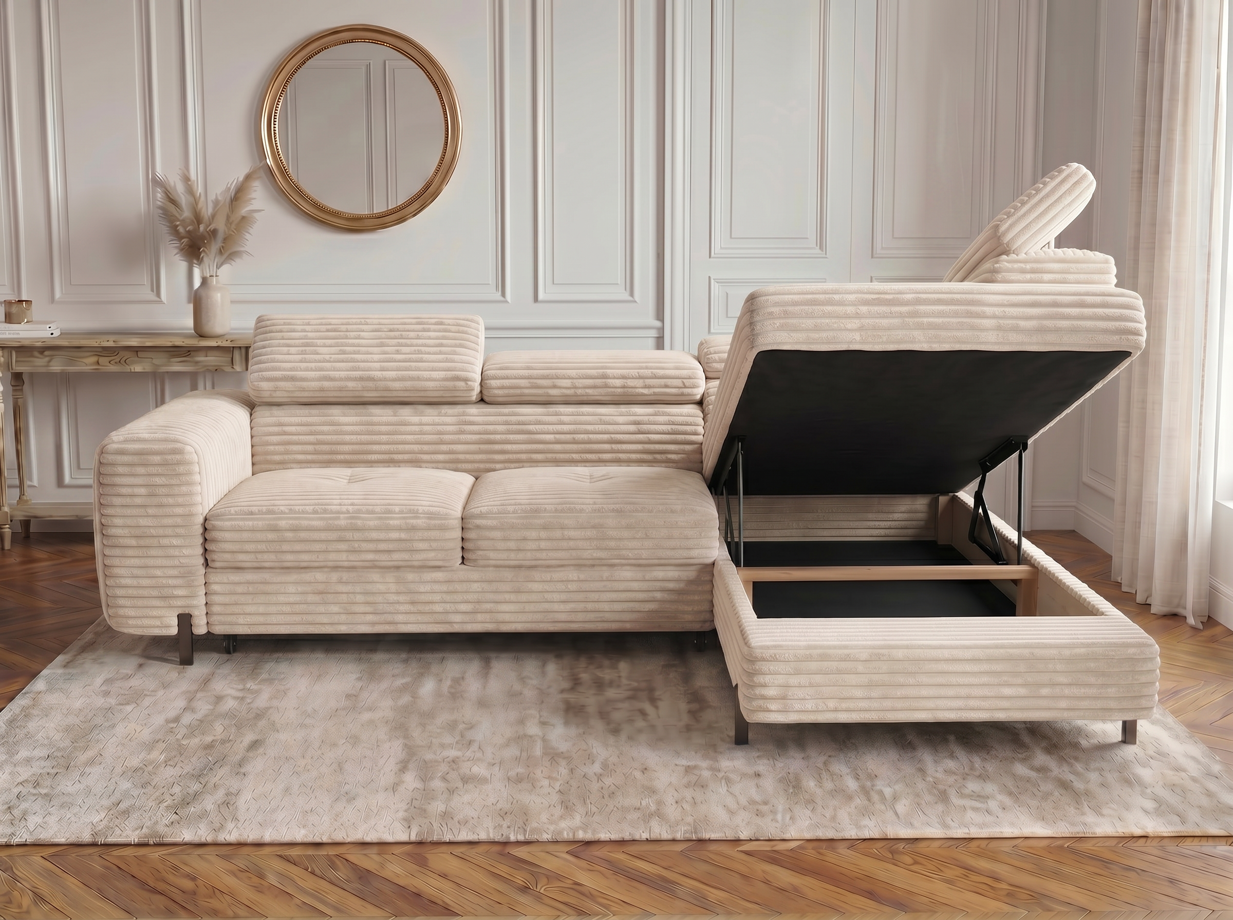Canapé d'angle convertible Iéna – Velours côtelé épais beige – photo 6