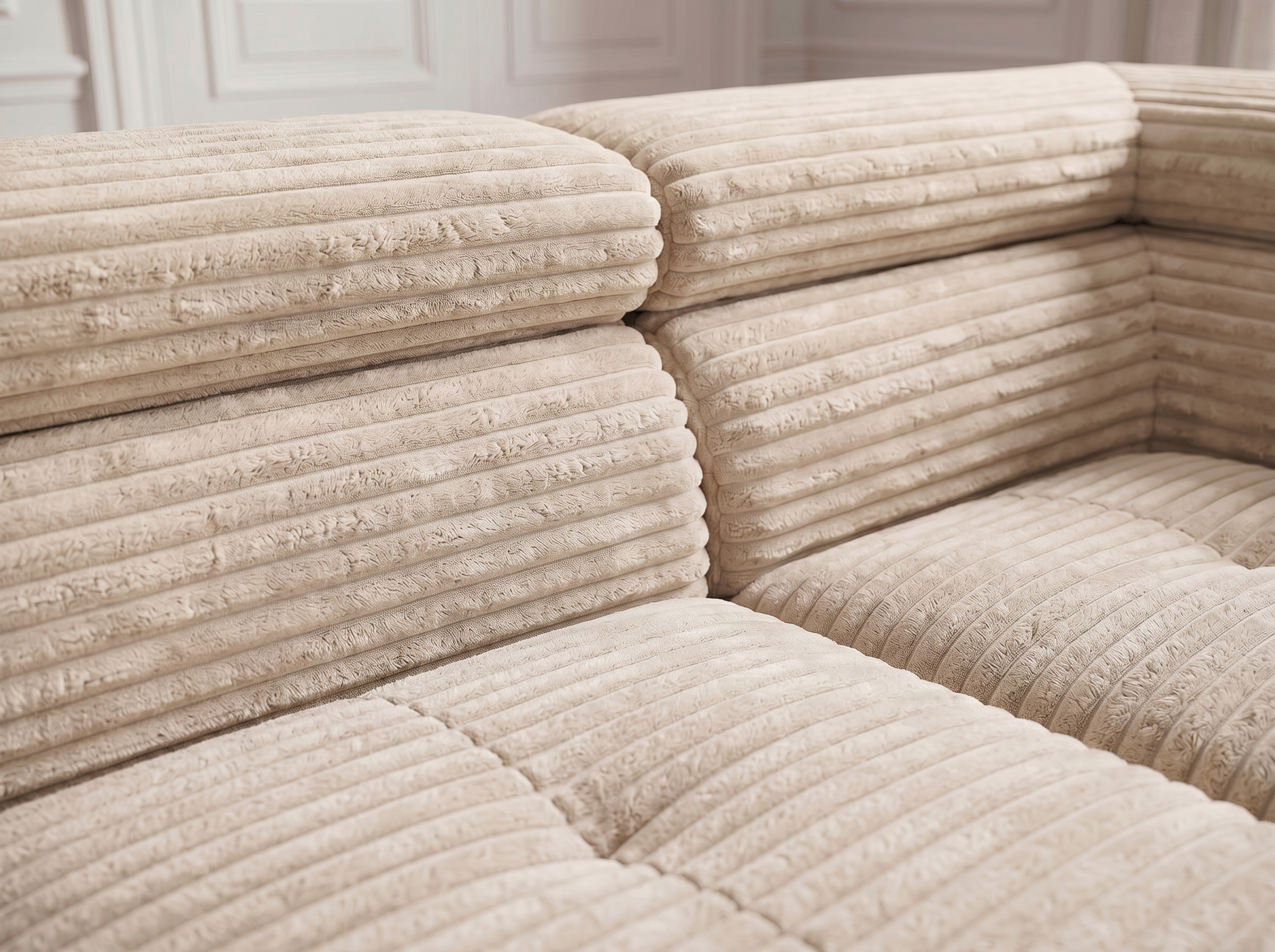 Canapé d'angle convertible Iéna – Velours côtelé épais beige – photo 9