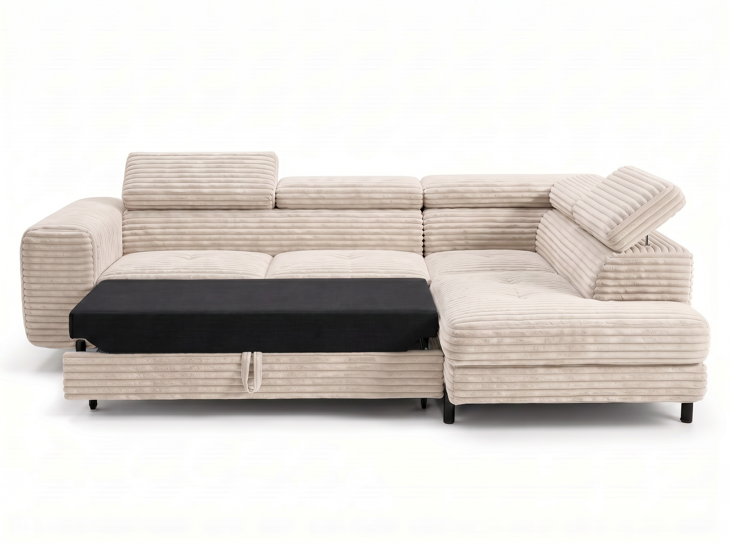 Canapé d'angle convertible Iéna – Velours côtelé épais beige – photo 10