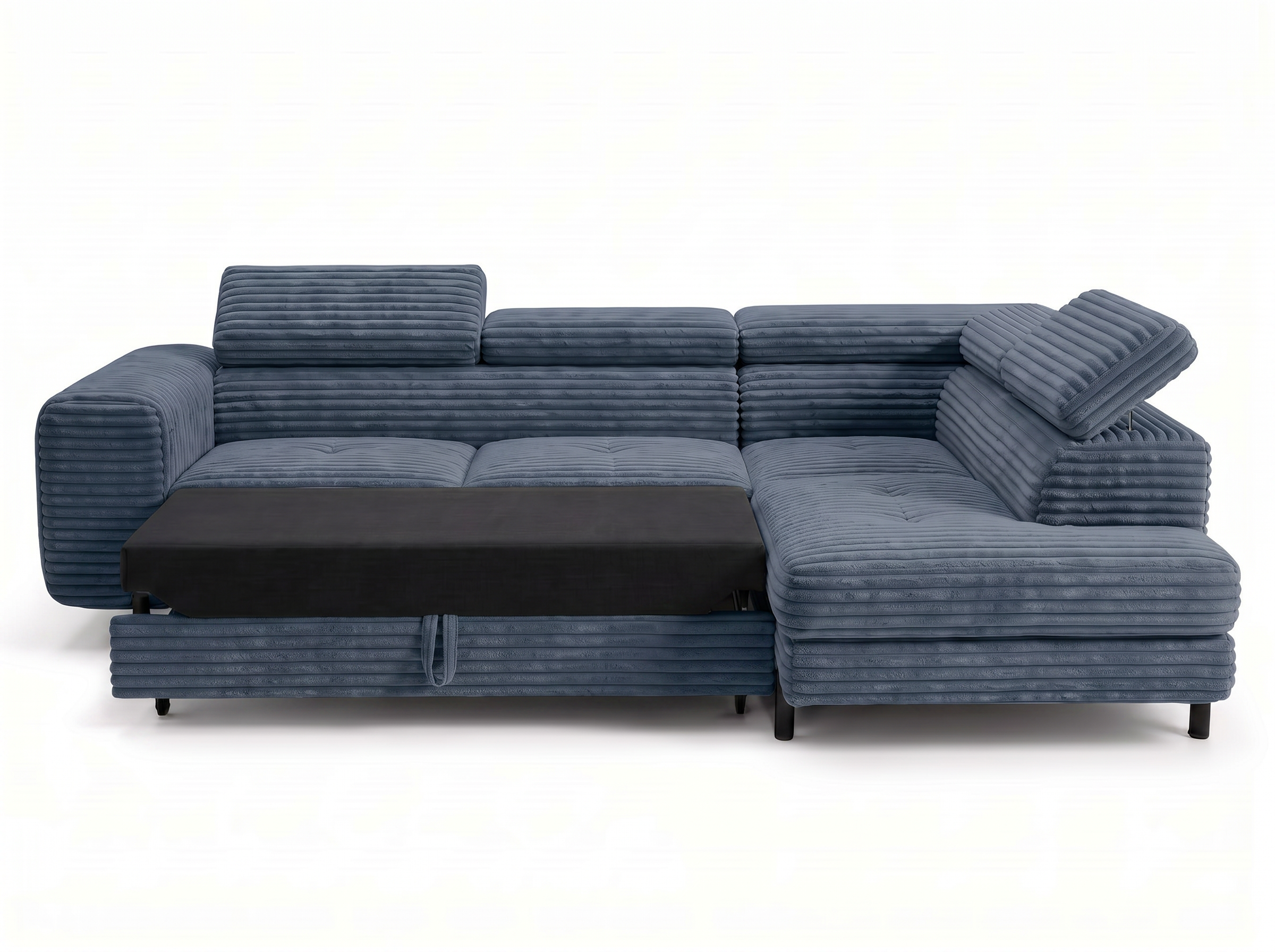 Canapé d'angle convertible Iéna – Velours côtelé épais bleu – photo 12