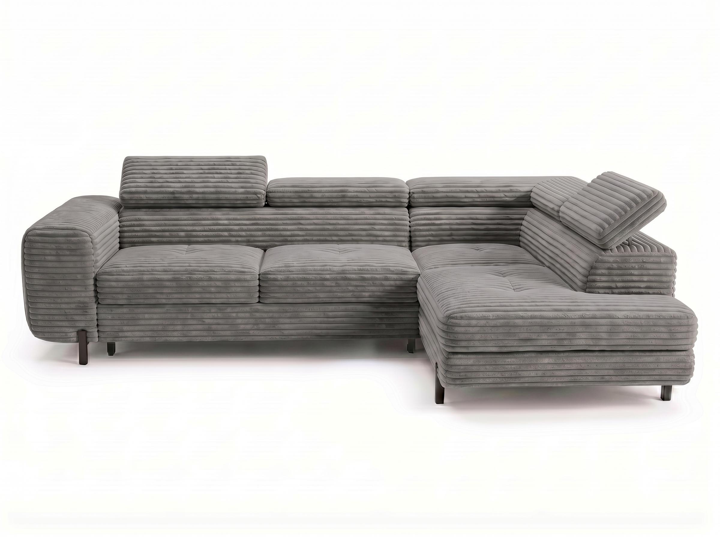 Canapé d'angle convertible Iéna – Velours côtelé épais gris clair – photo 1