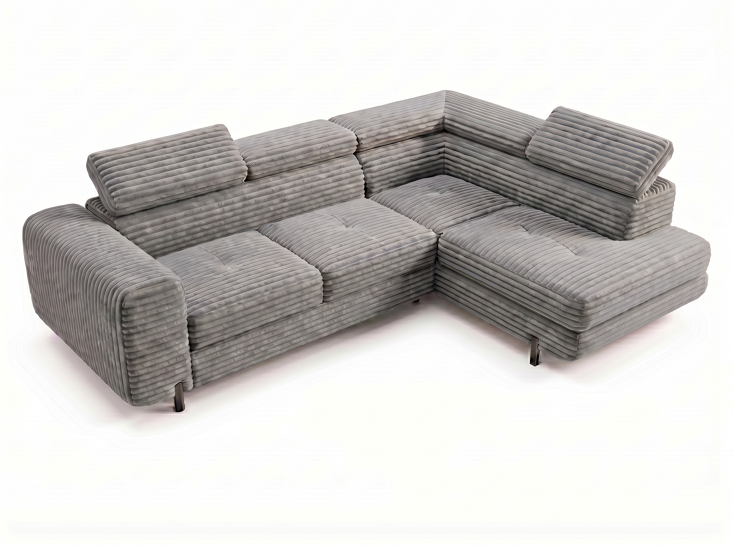 Canapé d'angle convertible Iéna – Velours côtelé épais gris clair – photo 10
