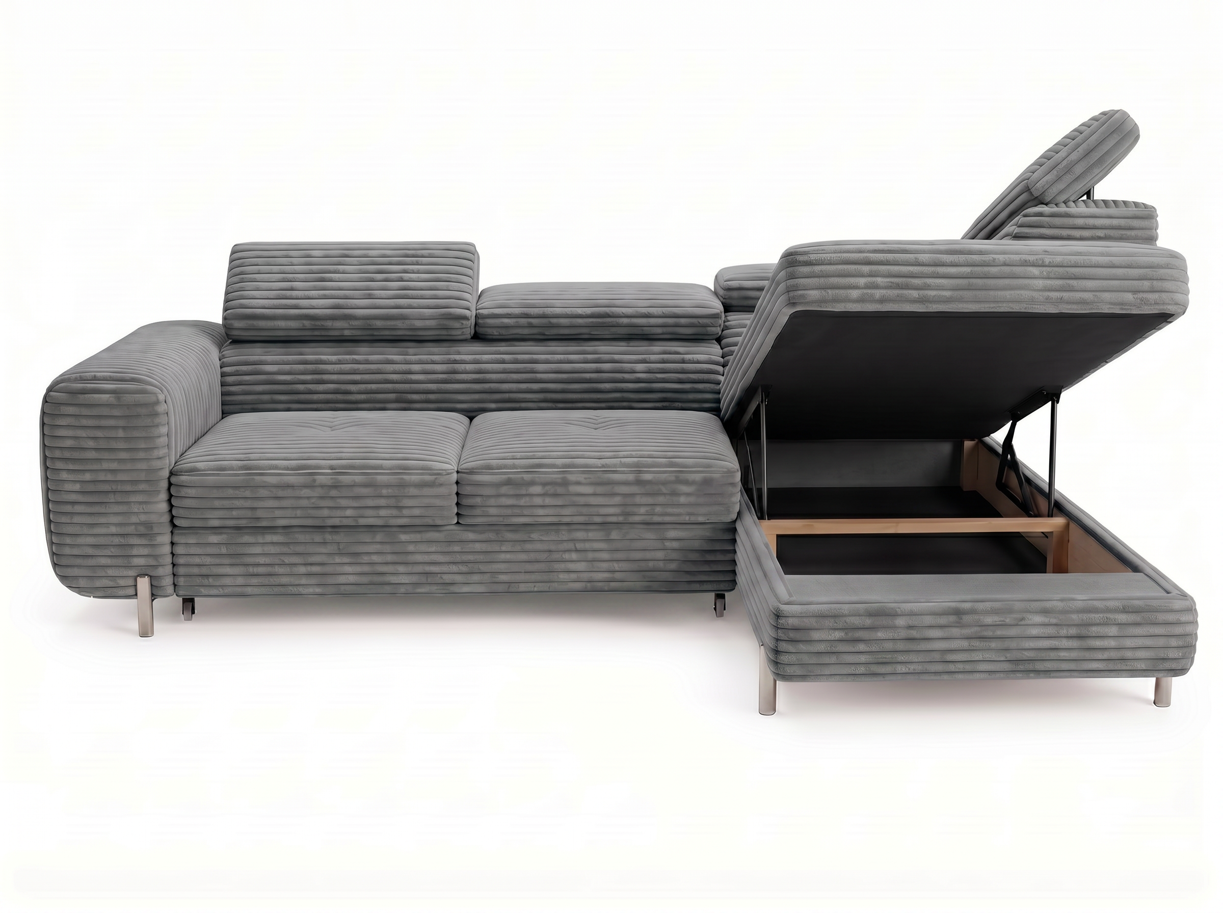 Canapé d'angle convertible Iéna – Velours côtelé épais gris clair – photo 11