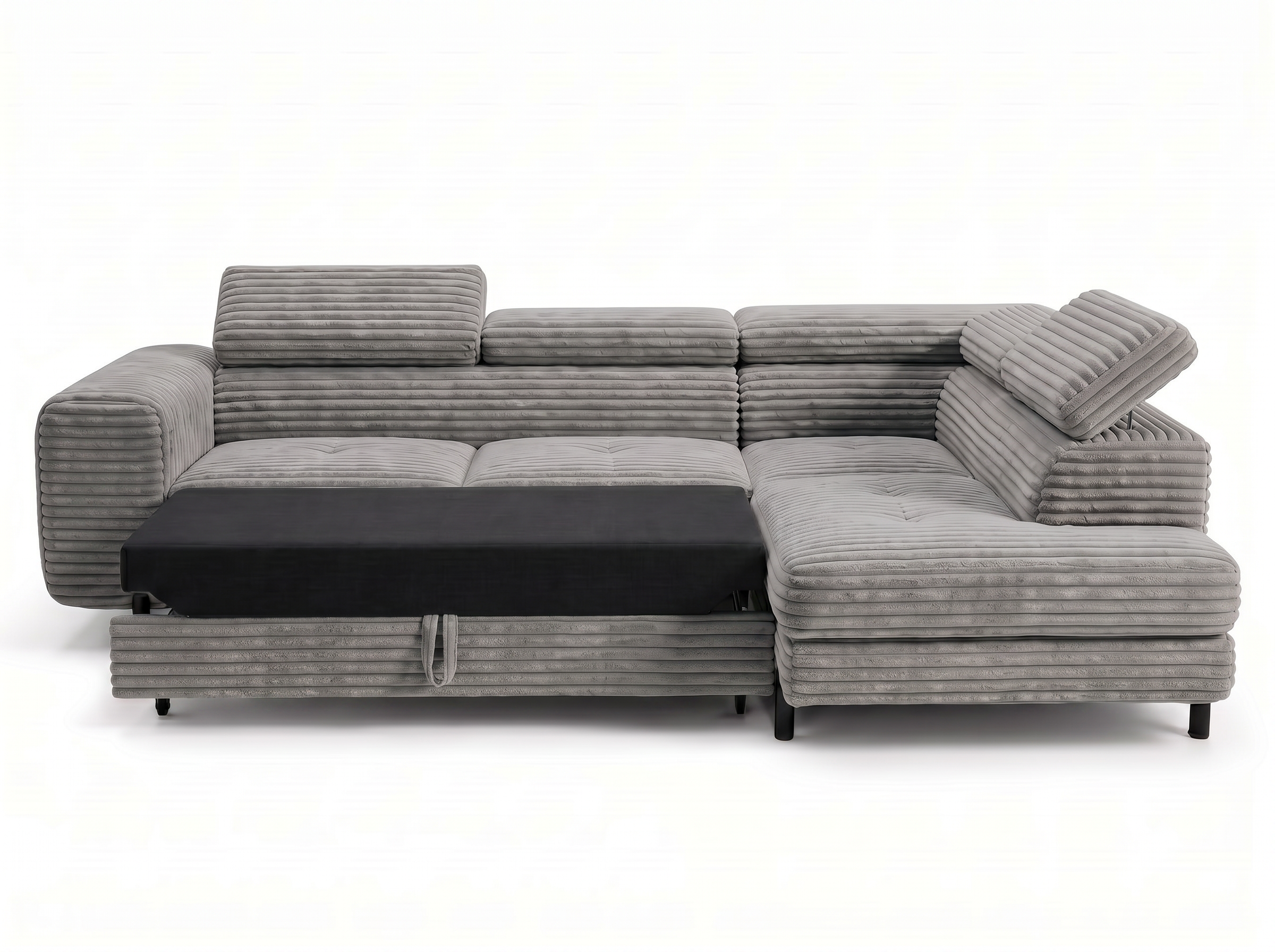 Canapé d'angle convertible Iéna – Velours côtelé épais gris clair – photo 12