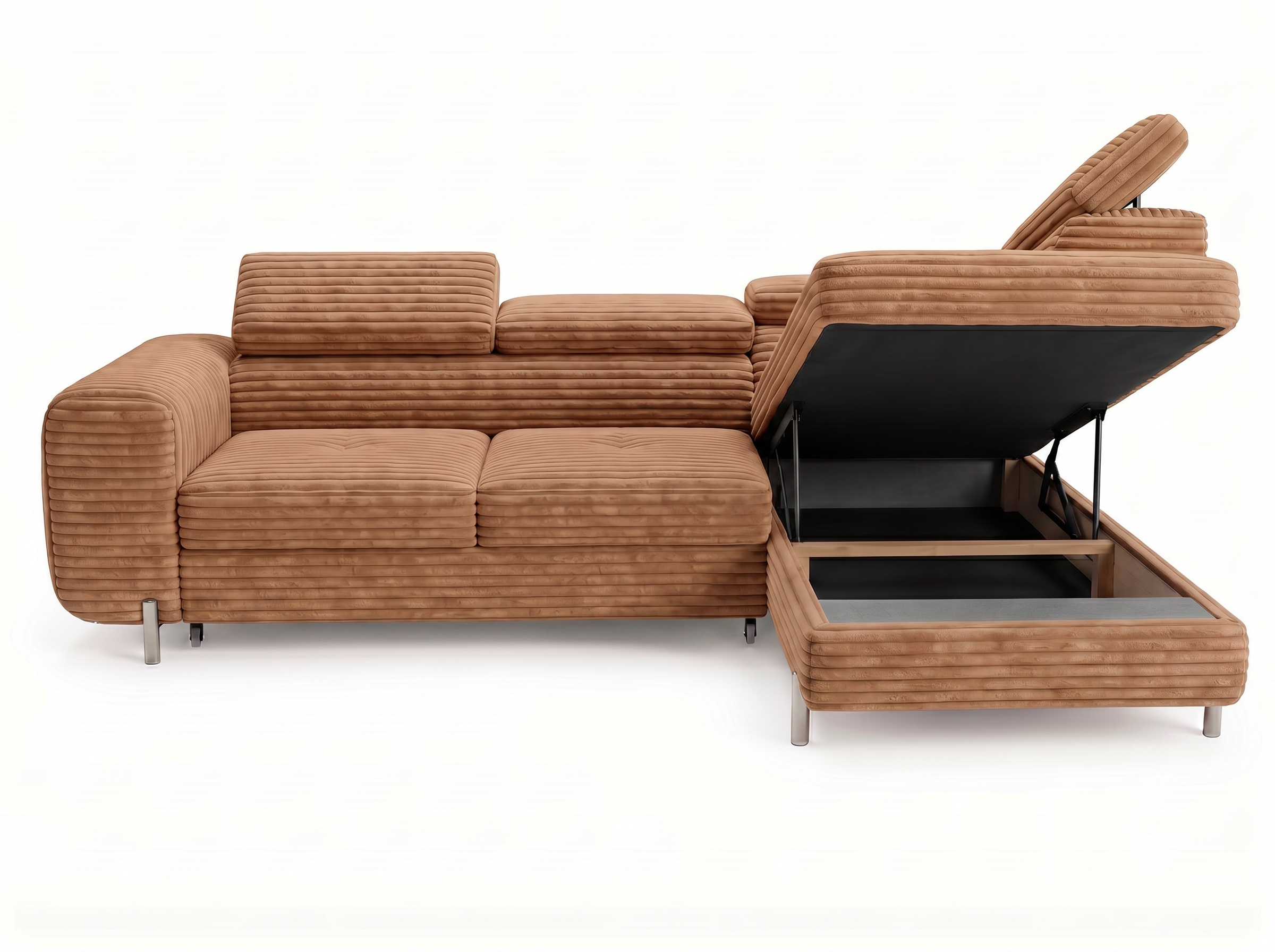 Canapé d'angle convertible Iéna – Velours côtelé épais terracotta – photo 12