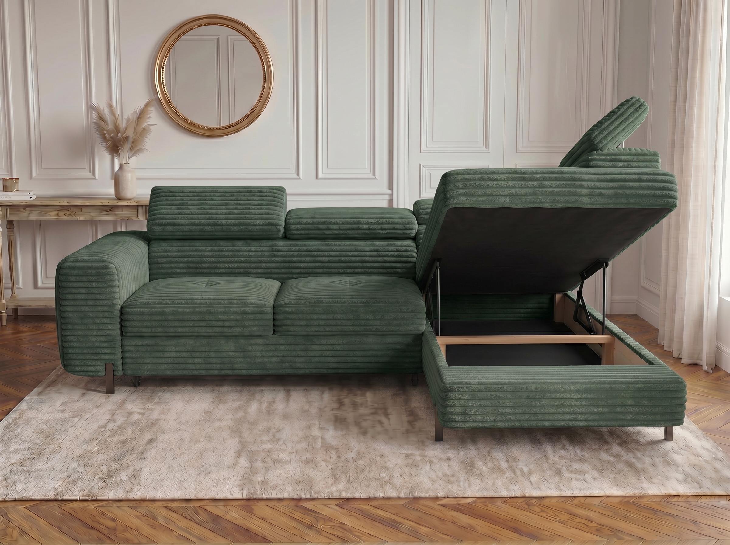 Canapé d'angle convertible Iéna – Velours côtelé épais vert – photo 6