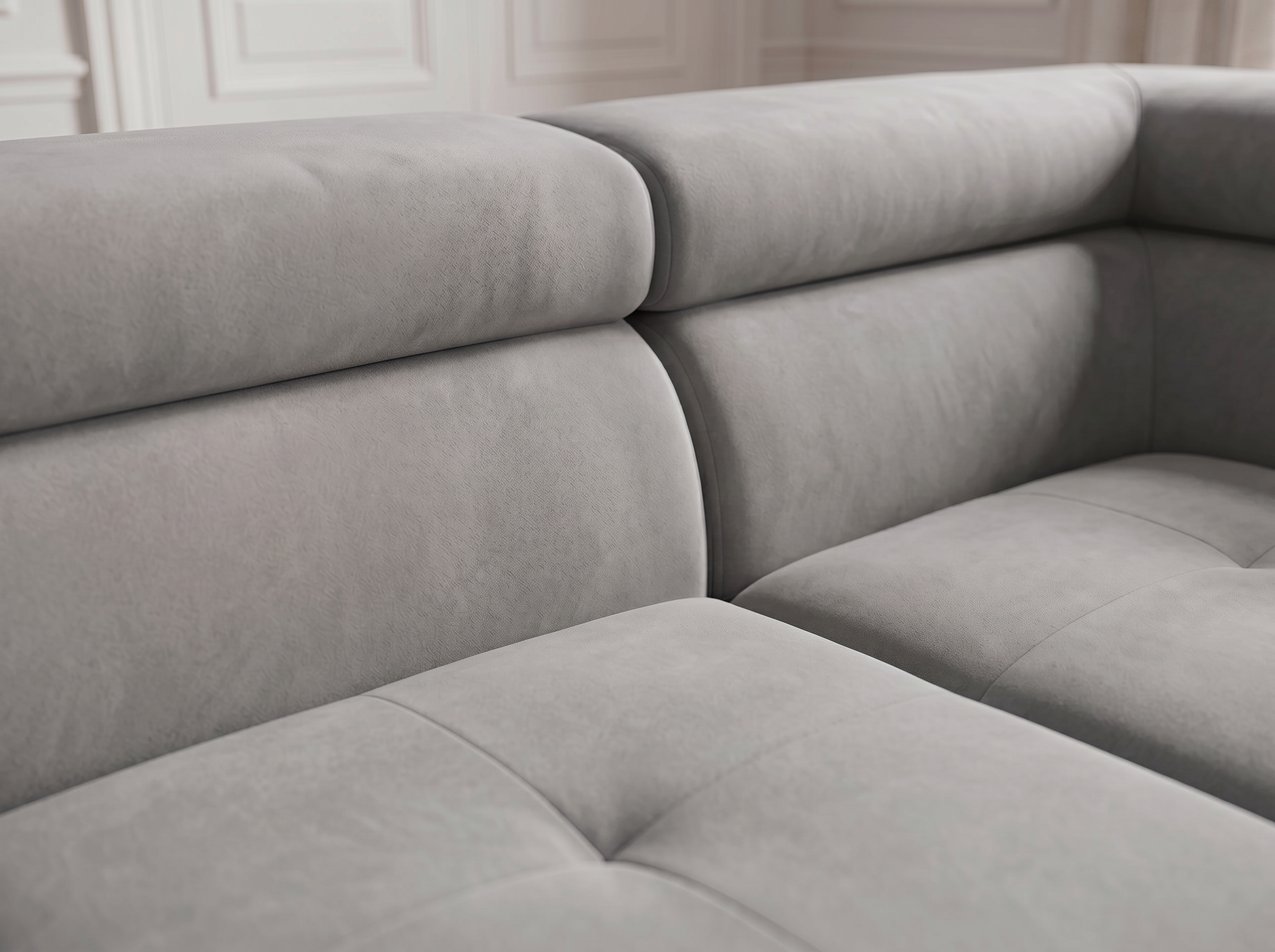 Canapé d'angle convertible Iéna – Velours gris clair – photo 8