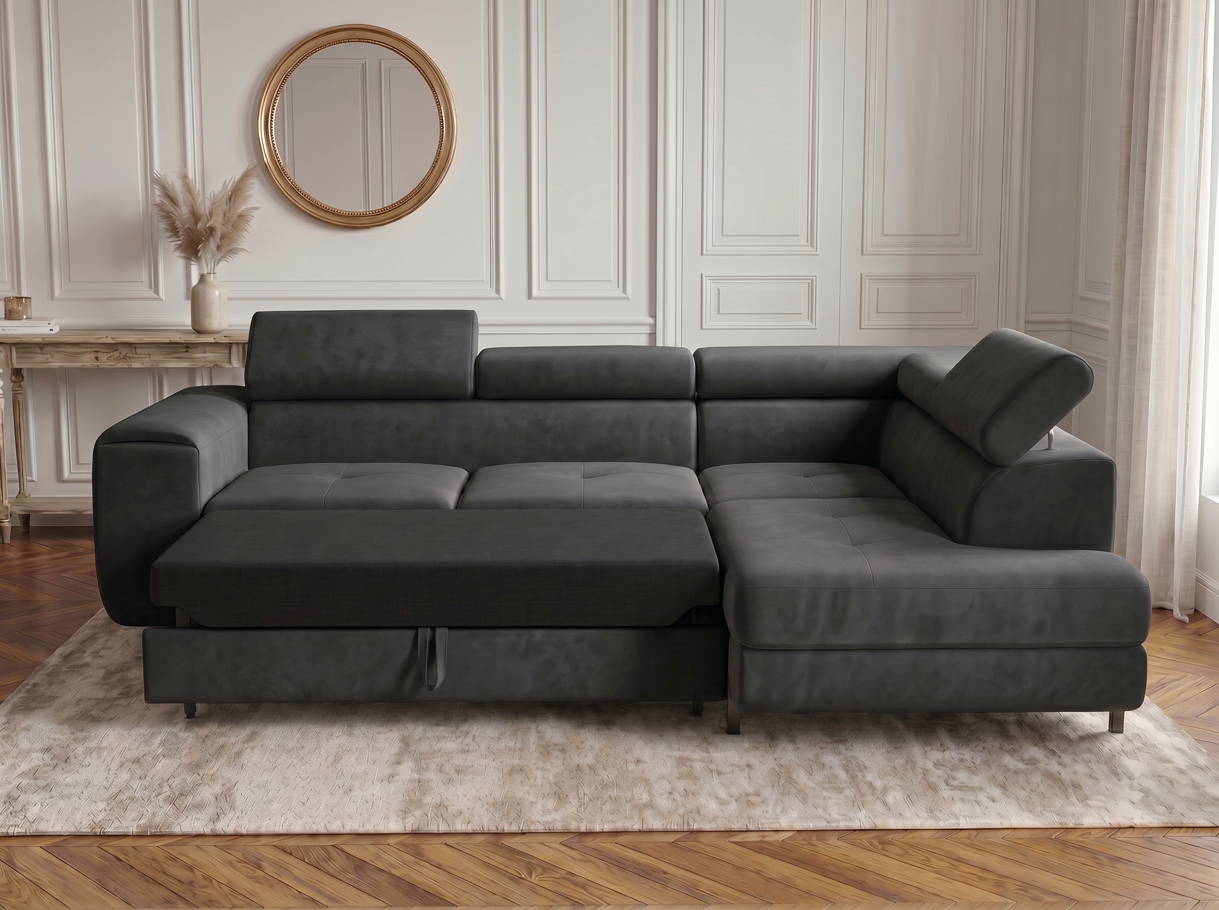 Canapé d'angle convertible Iéna – Velours gris foncé – photo 2