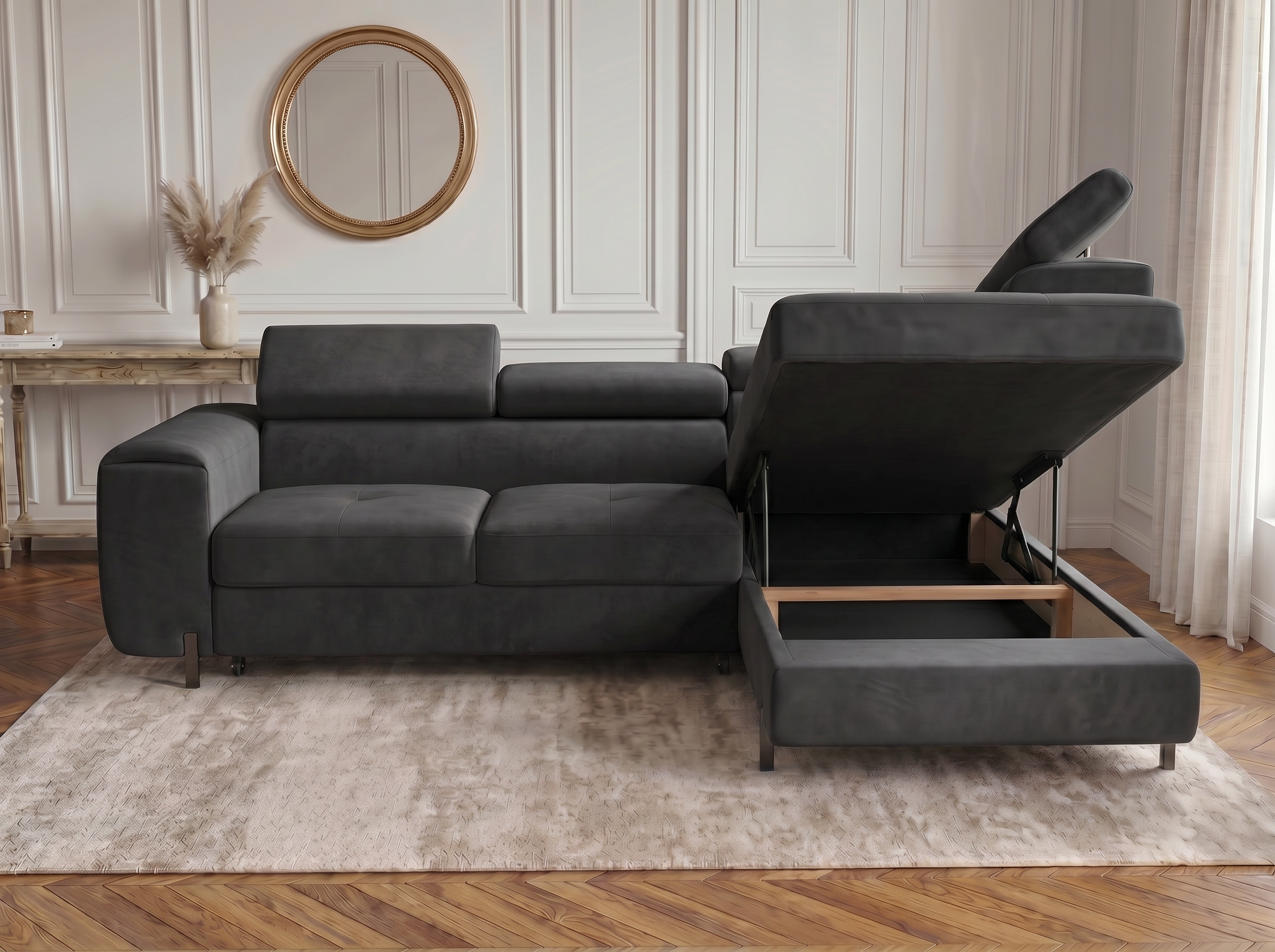 Canapé d'angle convertible Iéna – Velours gris foncé – photo 4
