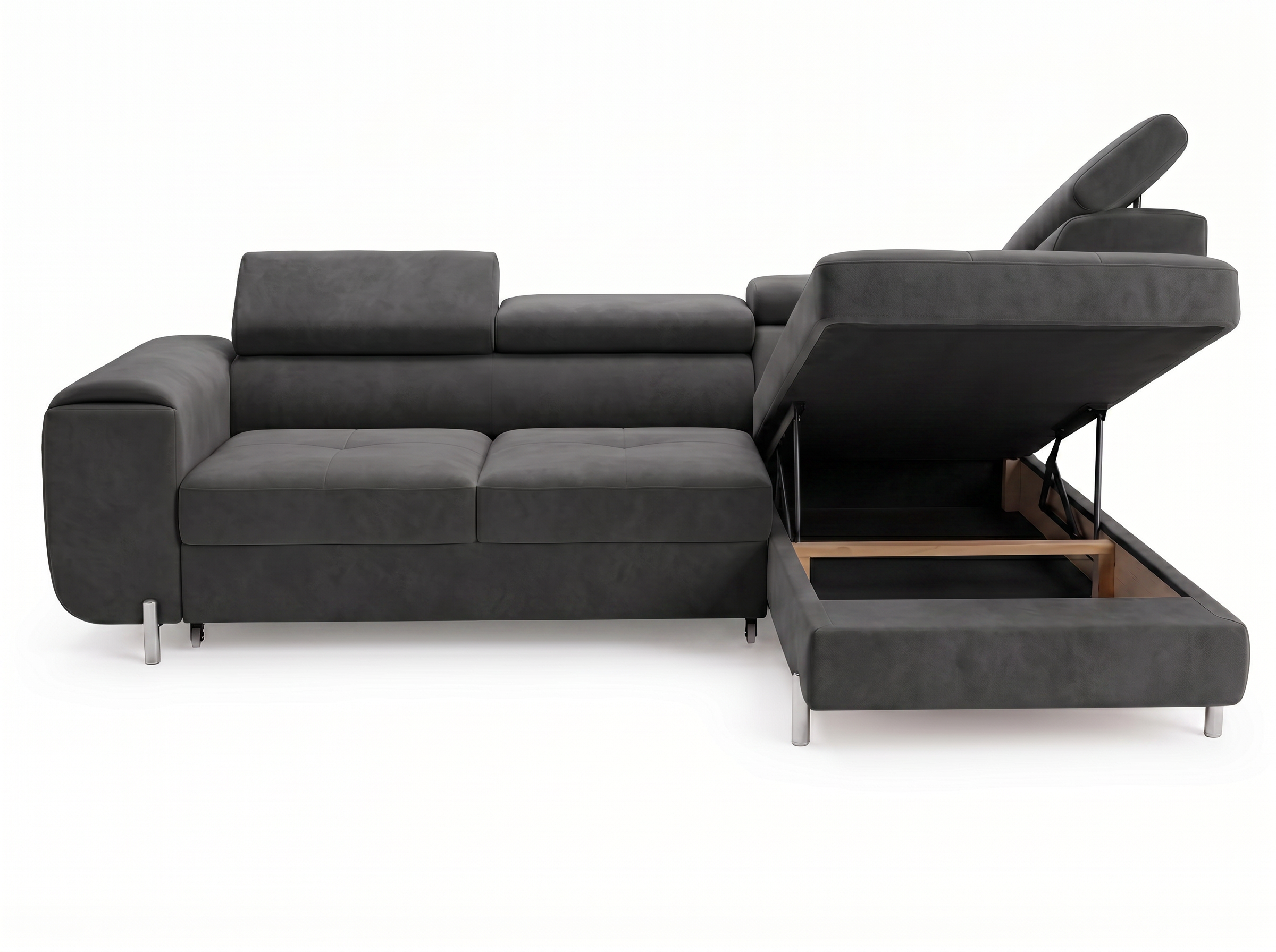 Canapé d'angle convertible Iéna – Velours gris foncé – photo 12