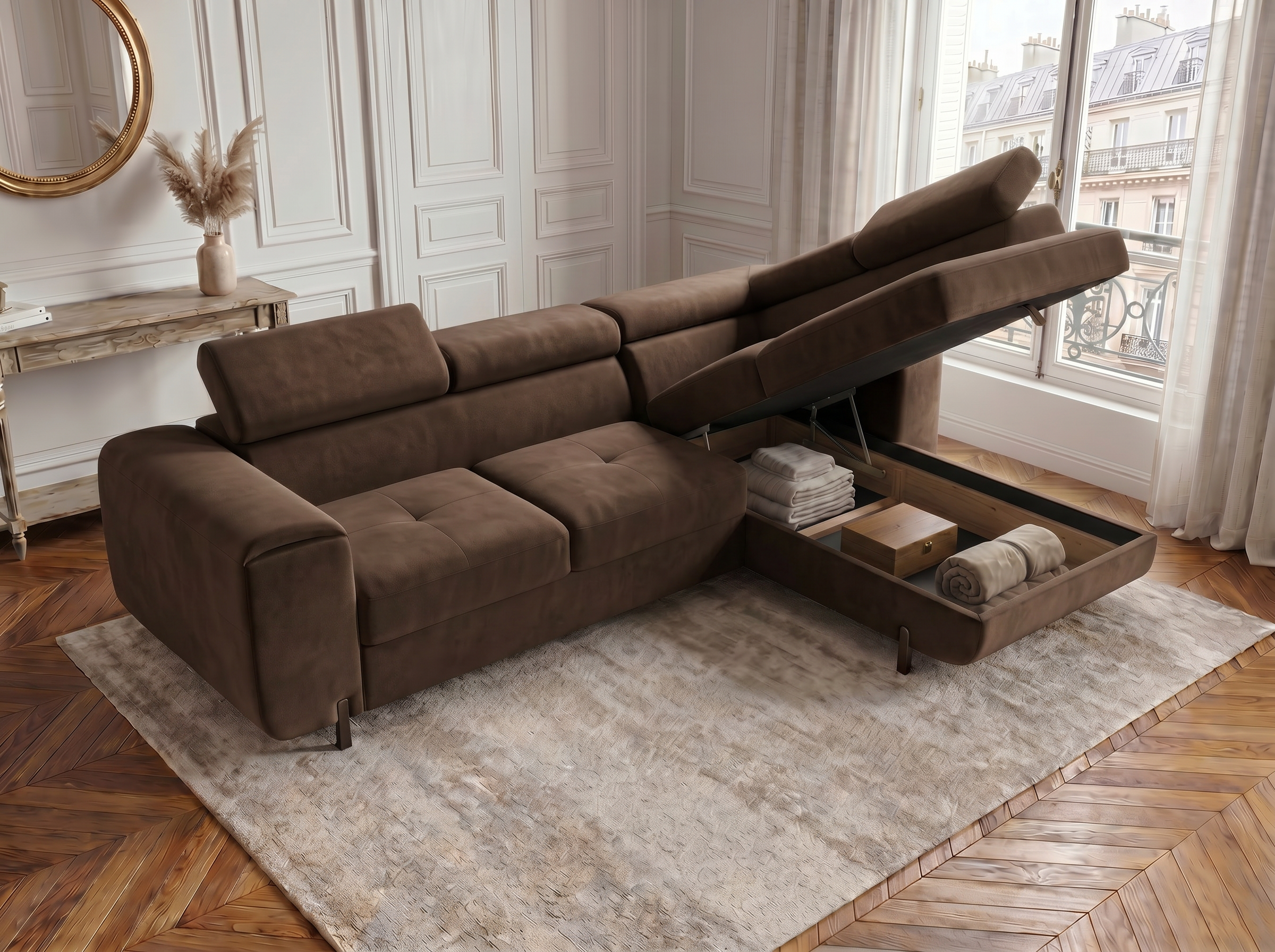 Canapé d'angle convertible Iéna – Velours marron – photo 5