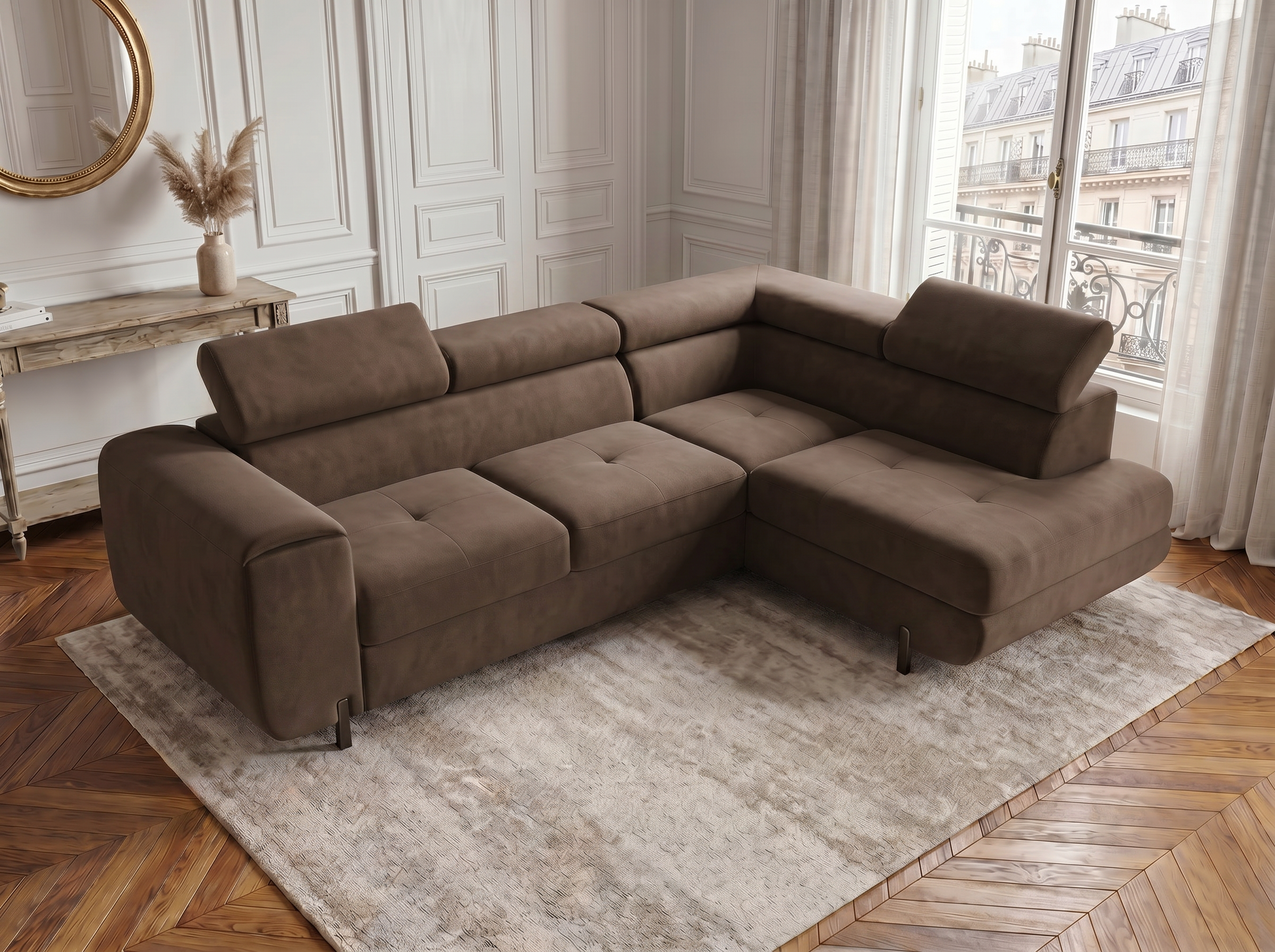 Canapé d'angle convertible Iéna – Velours marron – photo 6
