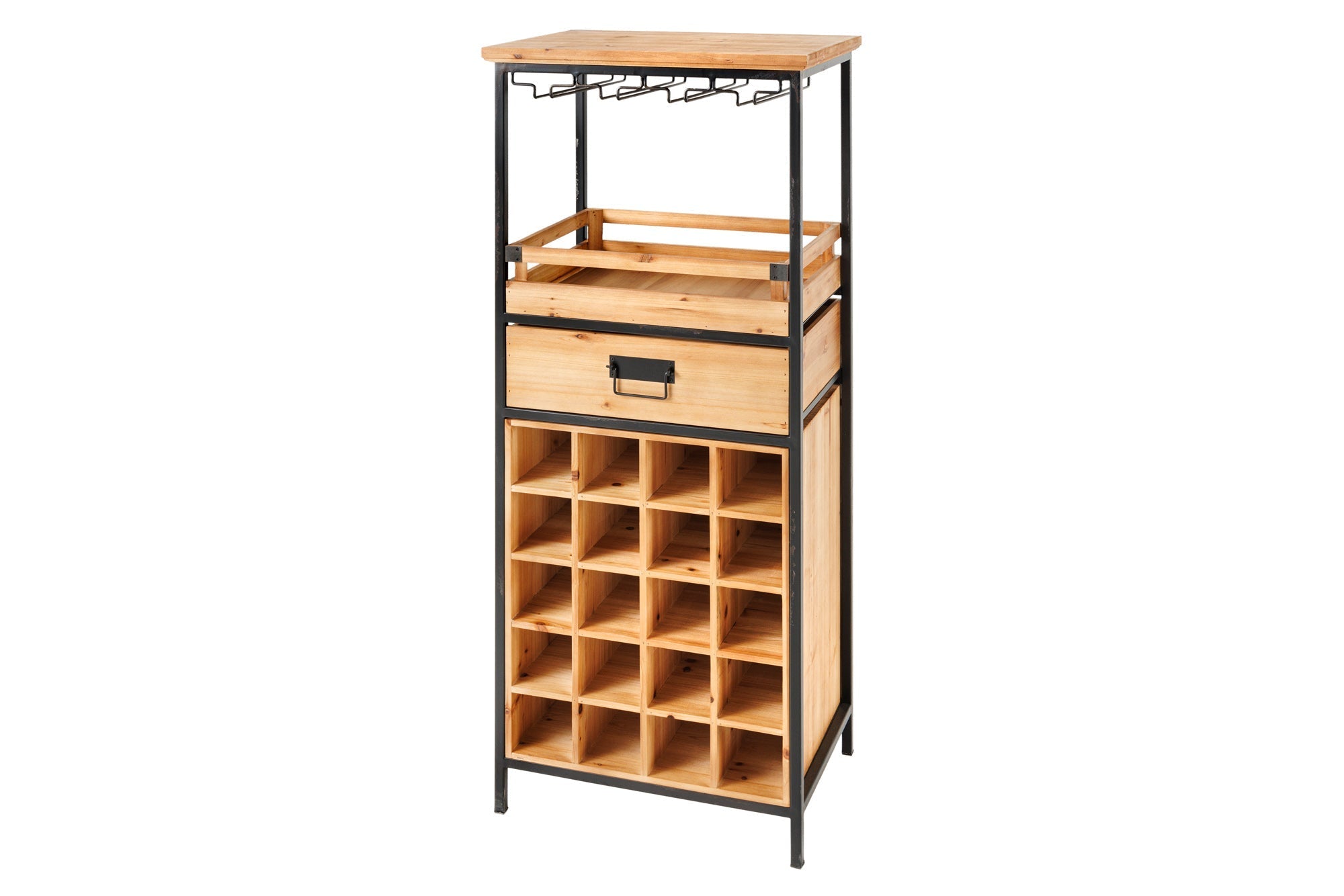 Casier à bouteilles en bois massif SEVENS SEAS 120cm casier à bouteilles en bois de pin naturel noir en métal