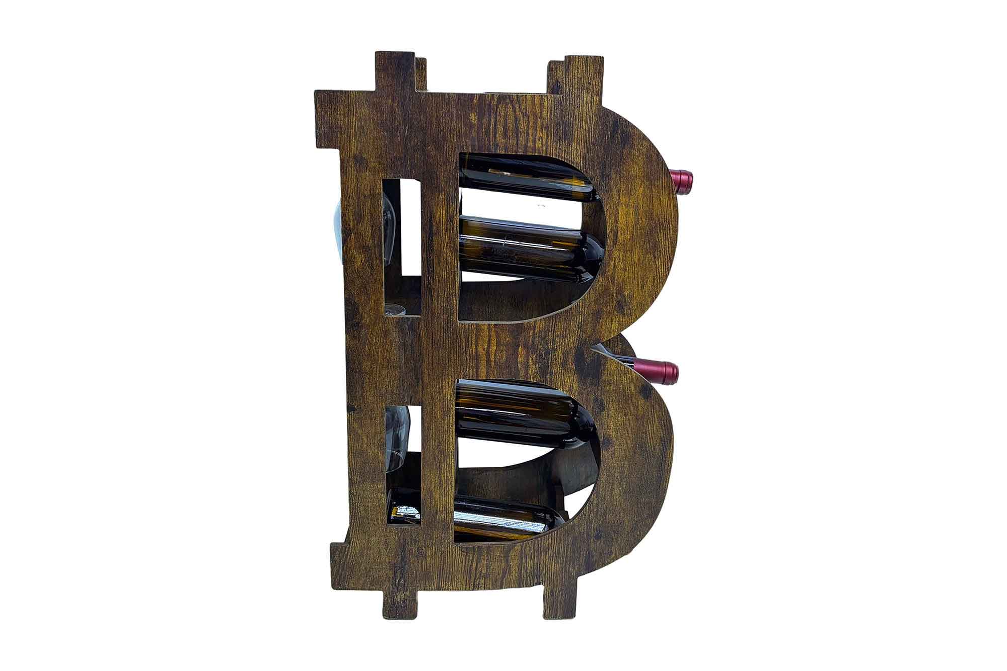 Casier à vin élégant BITCOIN 70cm étagère en bois naturel pour 10 bouteilles et 4 verres