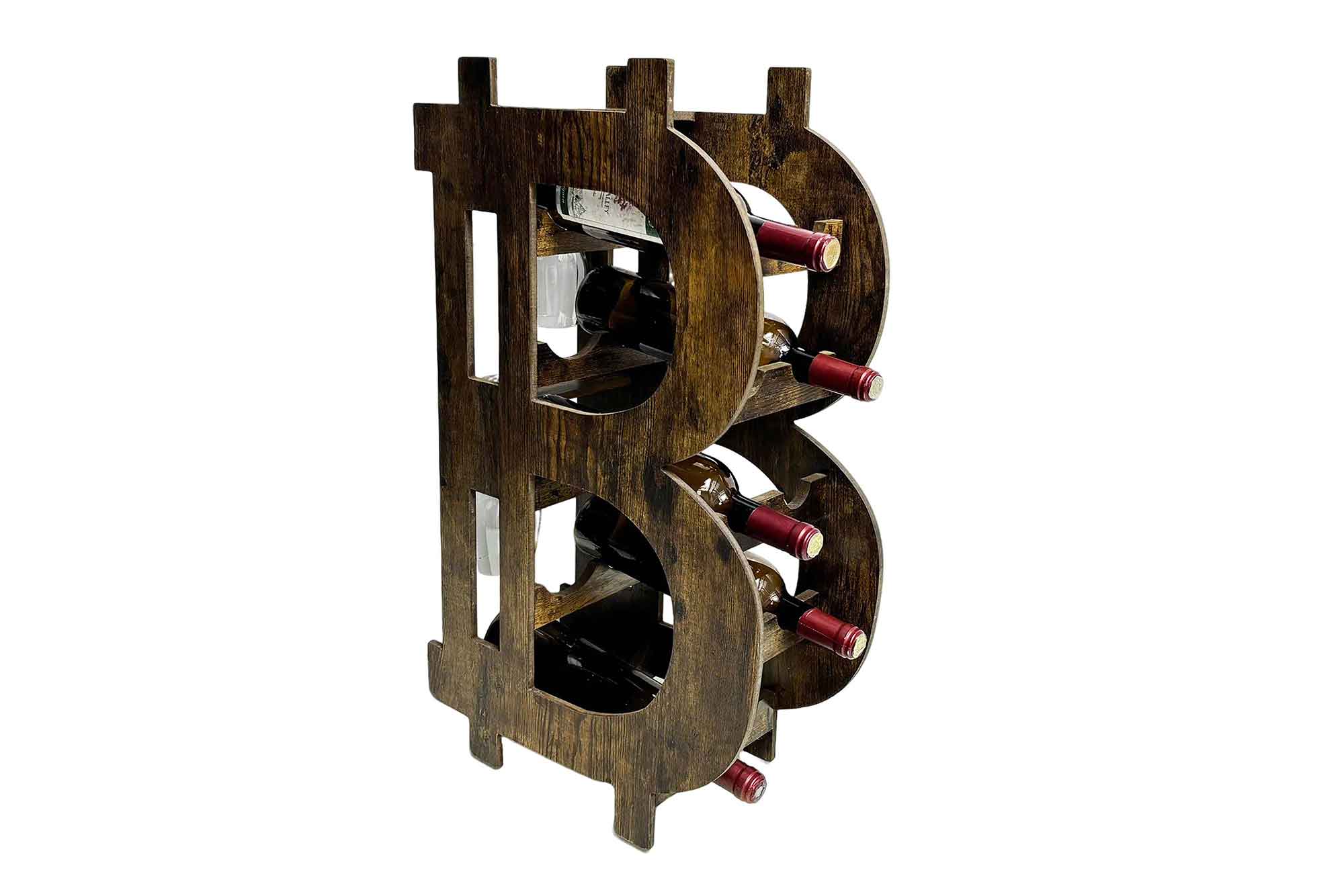 Casier à vin élégant BITCOIN 70cm étagère en bois naturel pour 10 bouteilles et 4 verres