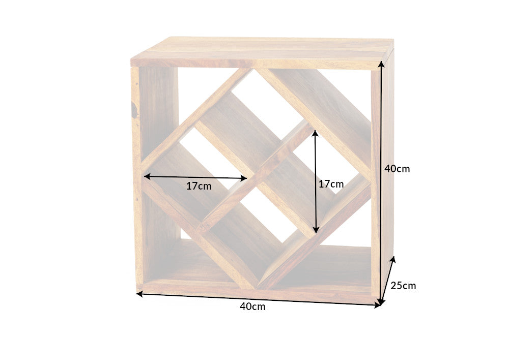 Botellero de madera maciza CUBUS 40 cm marrón Sheesham acabado piedra mesa auxiliar hecha a mano