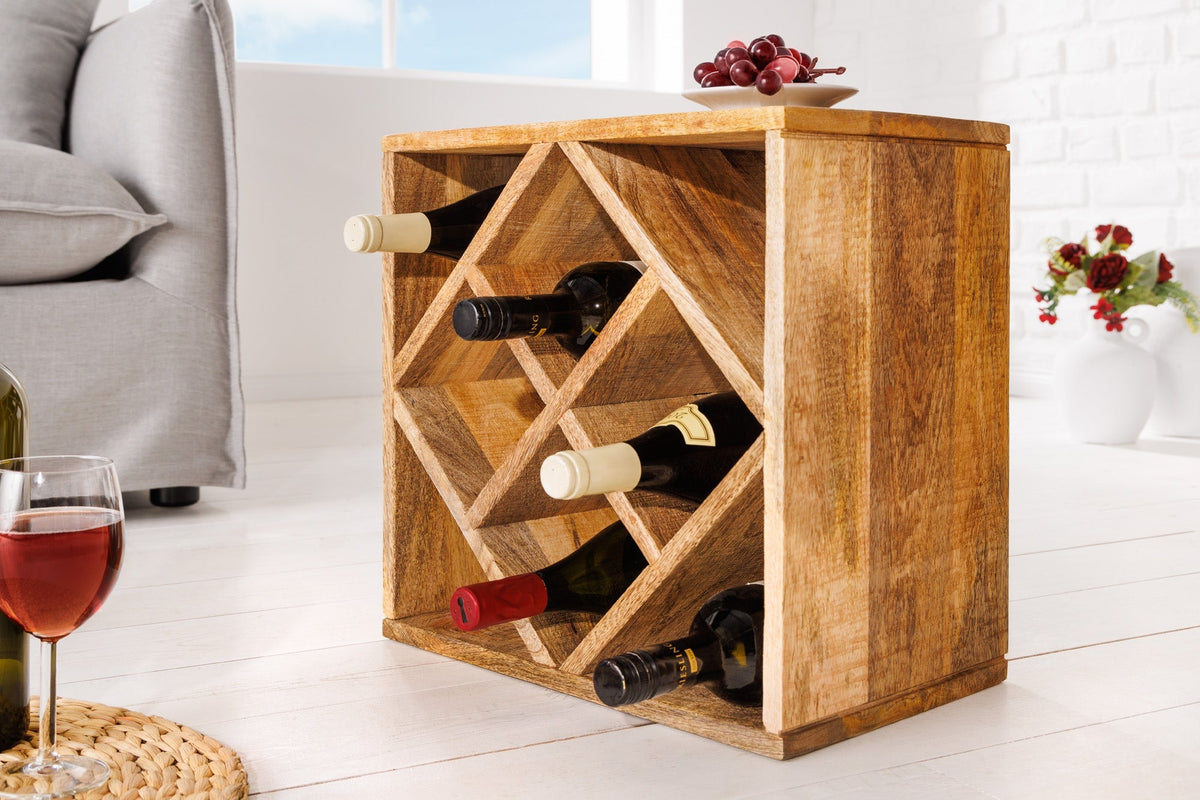 Casier à vin en bois massif CUBUS 40cm Table d’appoint faite main en manguier