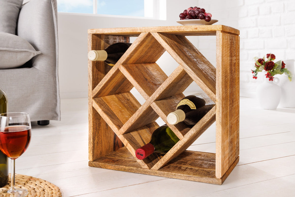 Casier à vin en bois massif CUBUS 40cm Table d’appoint faite main en manguier